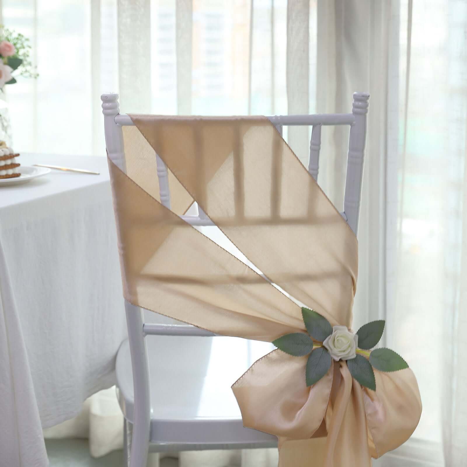 5 Pack Satin Chair Sashes Nude - Durable Chair Bows with Shiny Finish 6x106