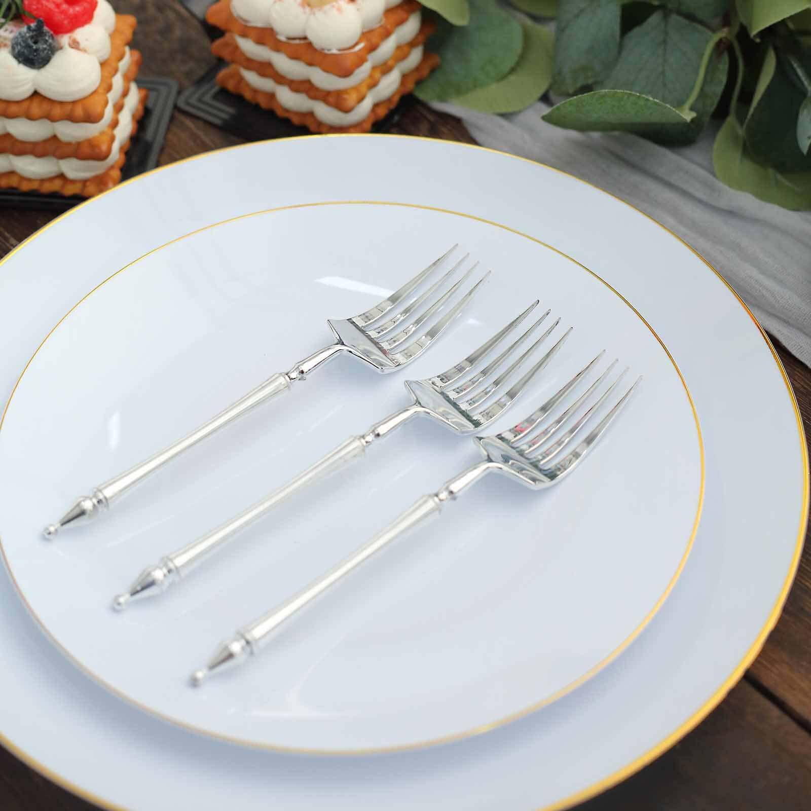 24-Pack Plastic Dessert Forks with Roman Column Handle Silver - European Style Disposable Utensils 6