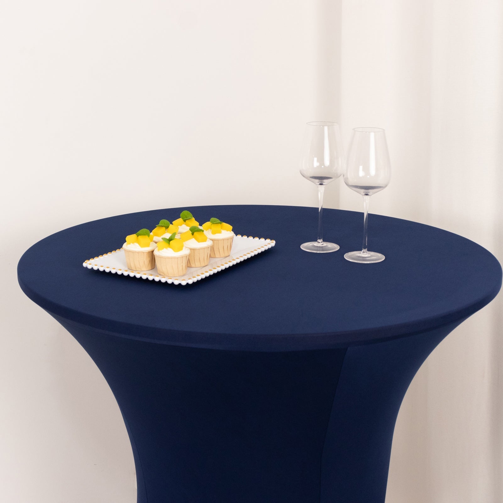 Spandex 33-36 Round Cocktail Table Cover Navy Blue - Easy to Maintain Stretch Fitted Highboy Tablecloth