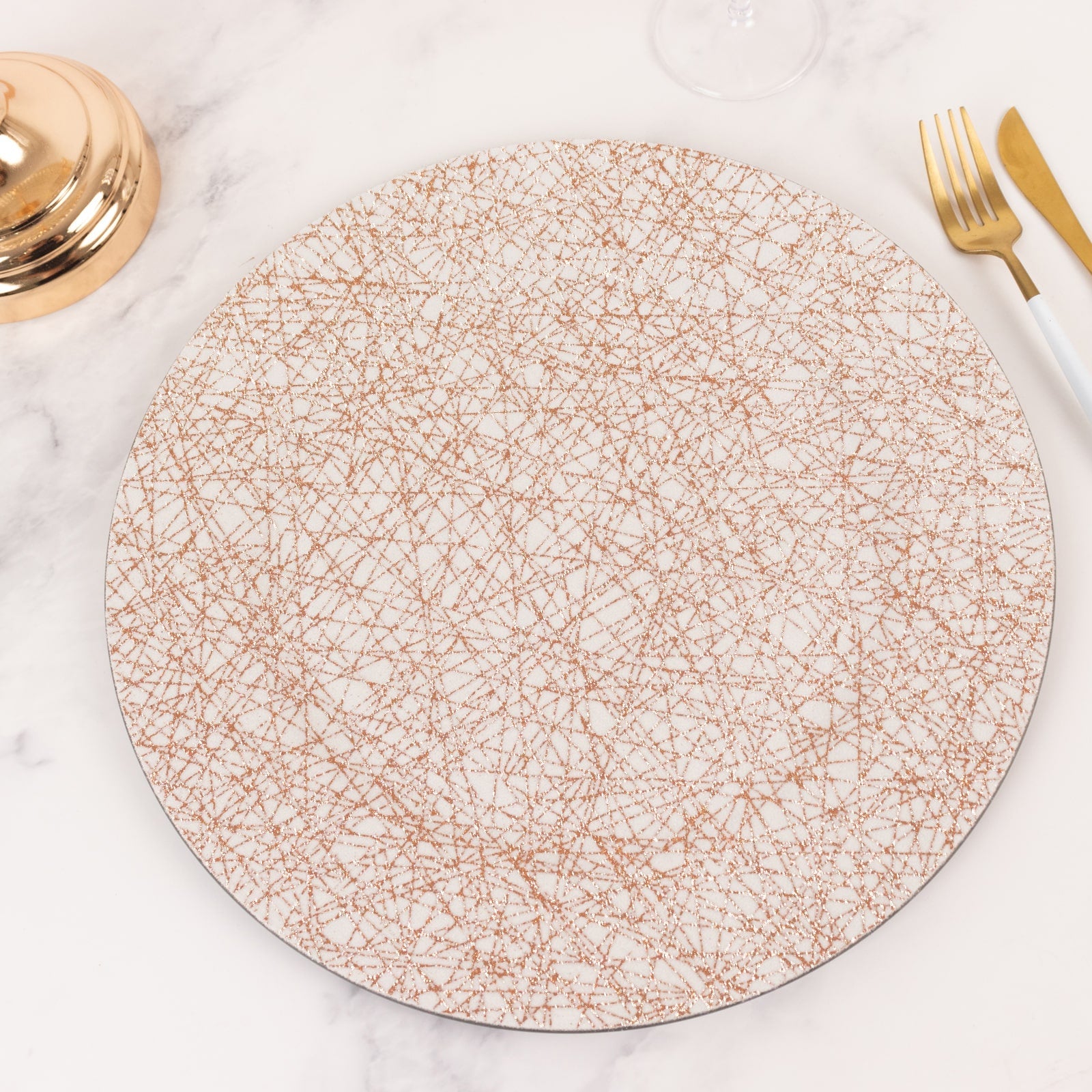 6-Pack Acrylic Round Charger Plates 13 in Rose Gold with Glitter Abstract Lines Pattern, Decorative Dinner Party Charger Tableware