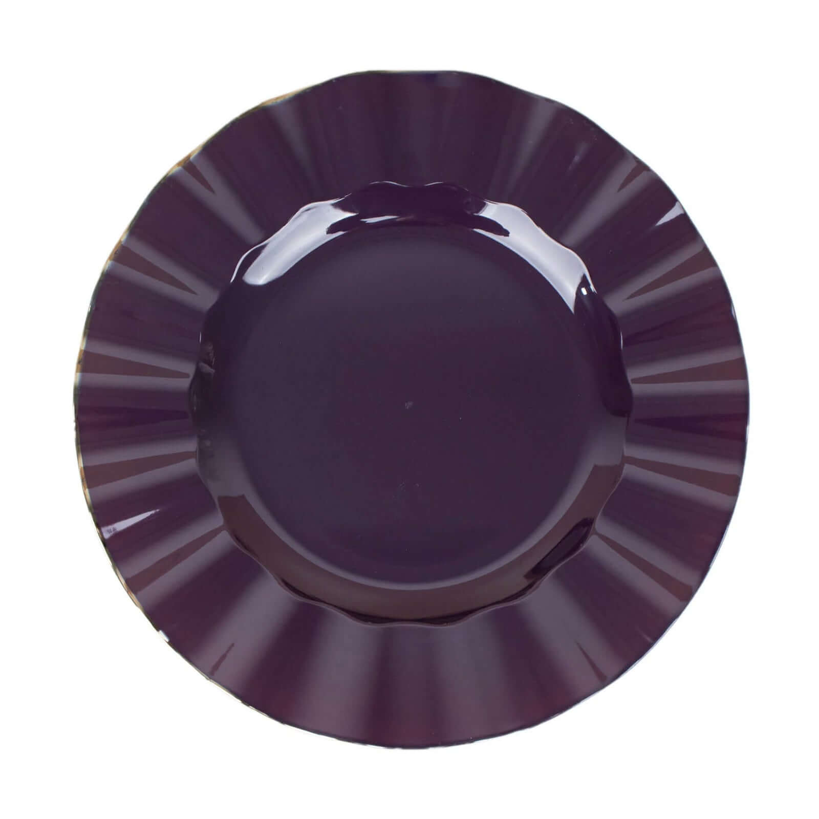 10-Pack Plastic 11 Round Dinner Plates in Purple Ruffled Rim with Gold Edging - Sturdy Disposable Dinnerware