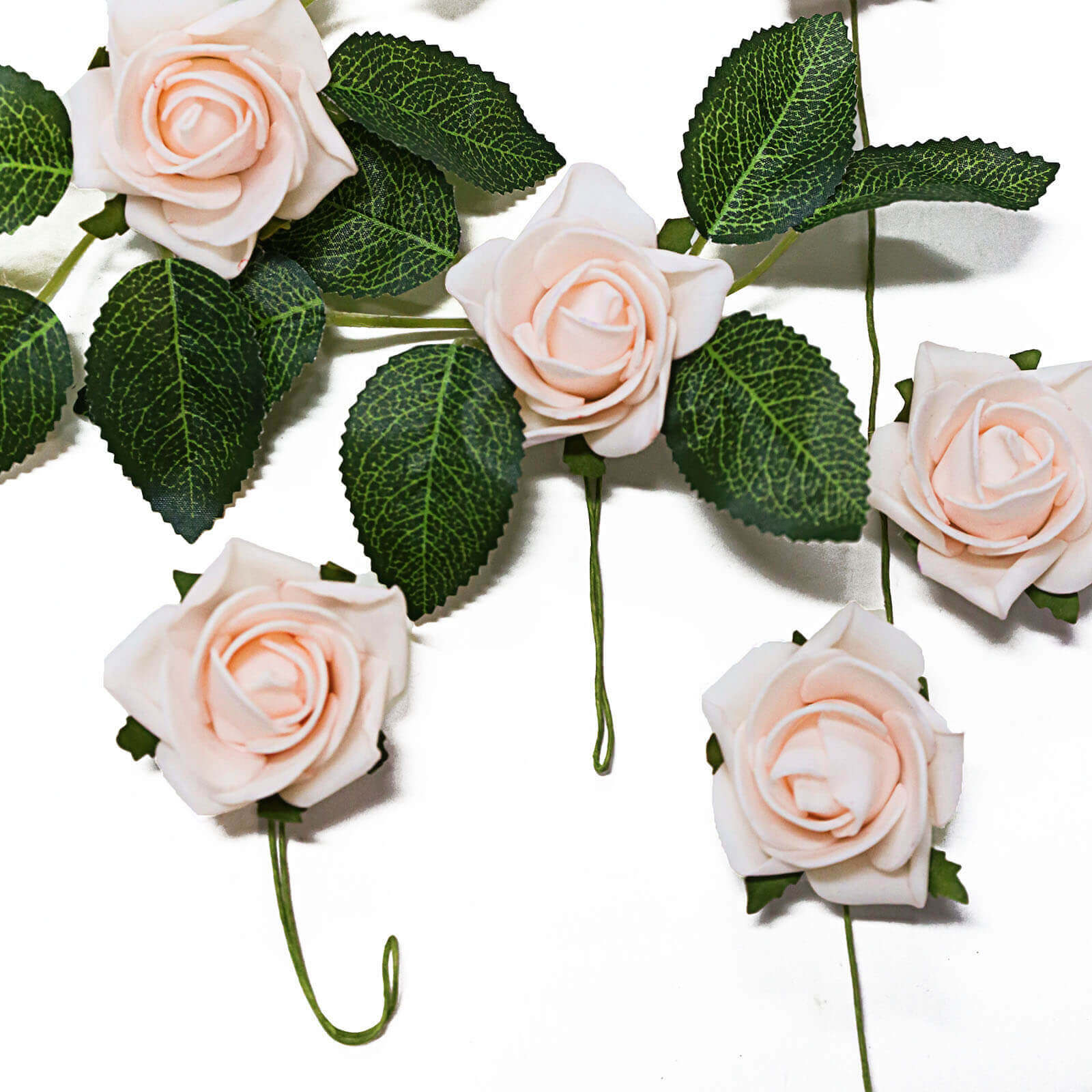 24 Roses 2 Blush Artificial Foam Flowers With Stem Wire and Leaves