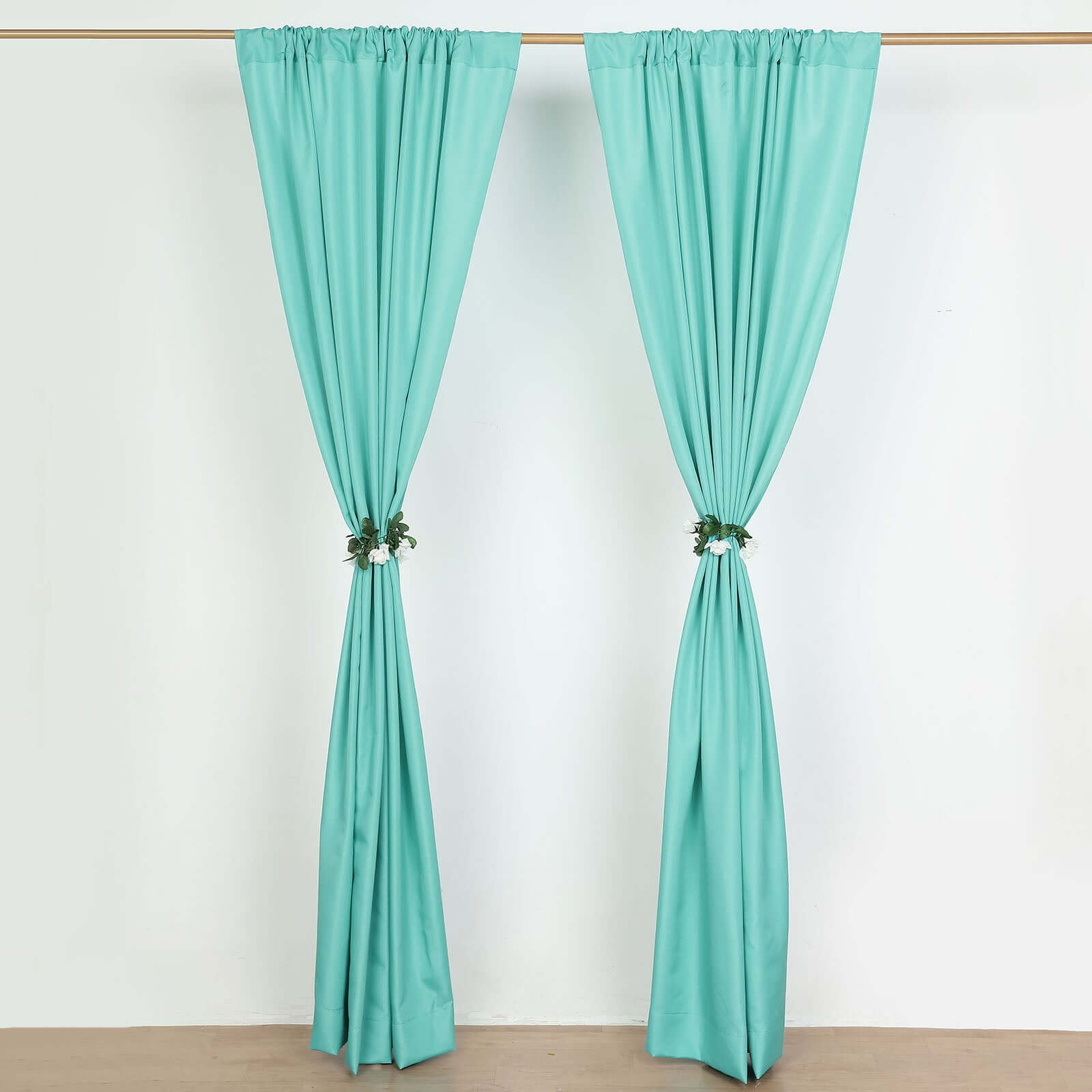 2 Pack Turquoise Polyester Event Curtain Drapes, 10ftx8ft Backdrop Event Panels With Rod Pockets 130 GSM