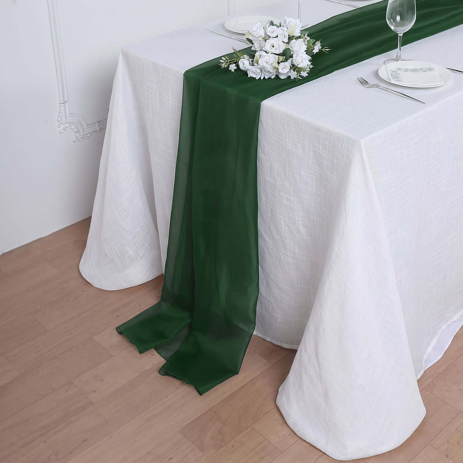 Premium Chiffon 6ft Table Runner Hunter Emerald Green - Flowy & Lightweight Table Decor