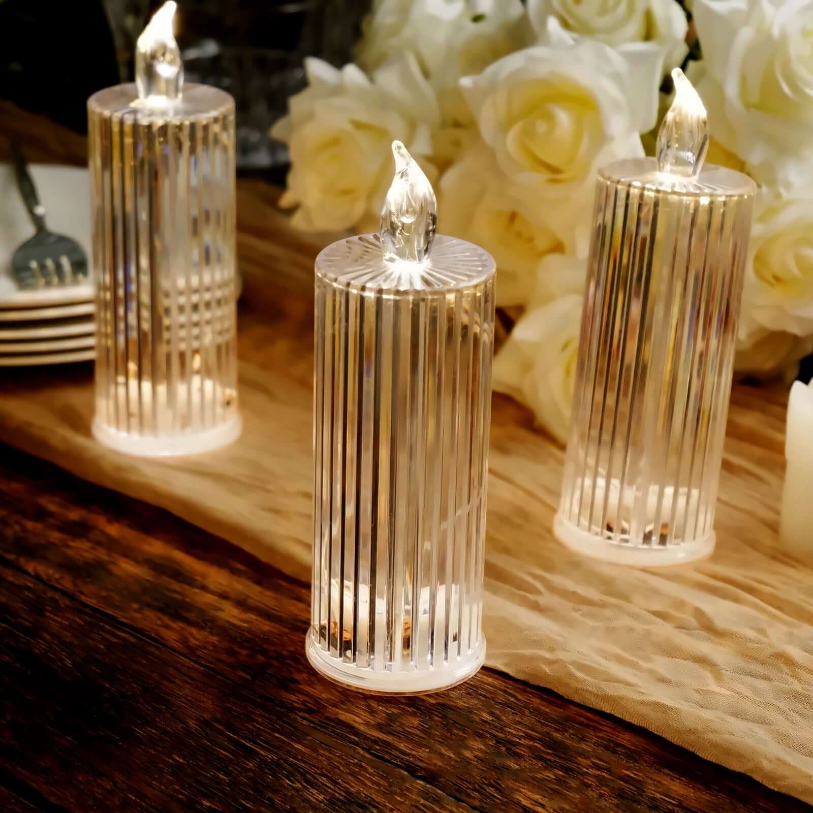 3-Pack LED Flameless Candle Lamps Diamond Acrylic Design Clear Warm White - Battery Operated Pillars 6