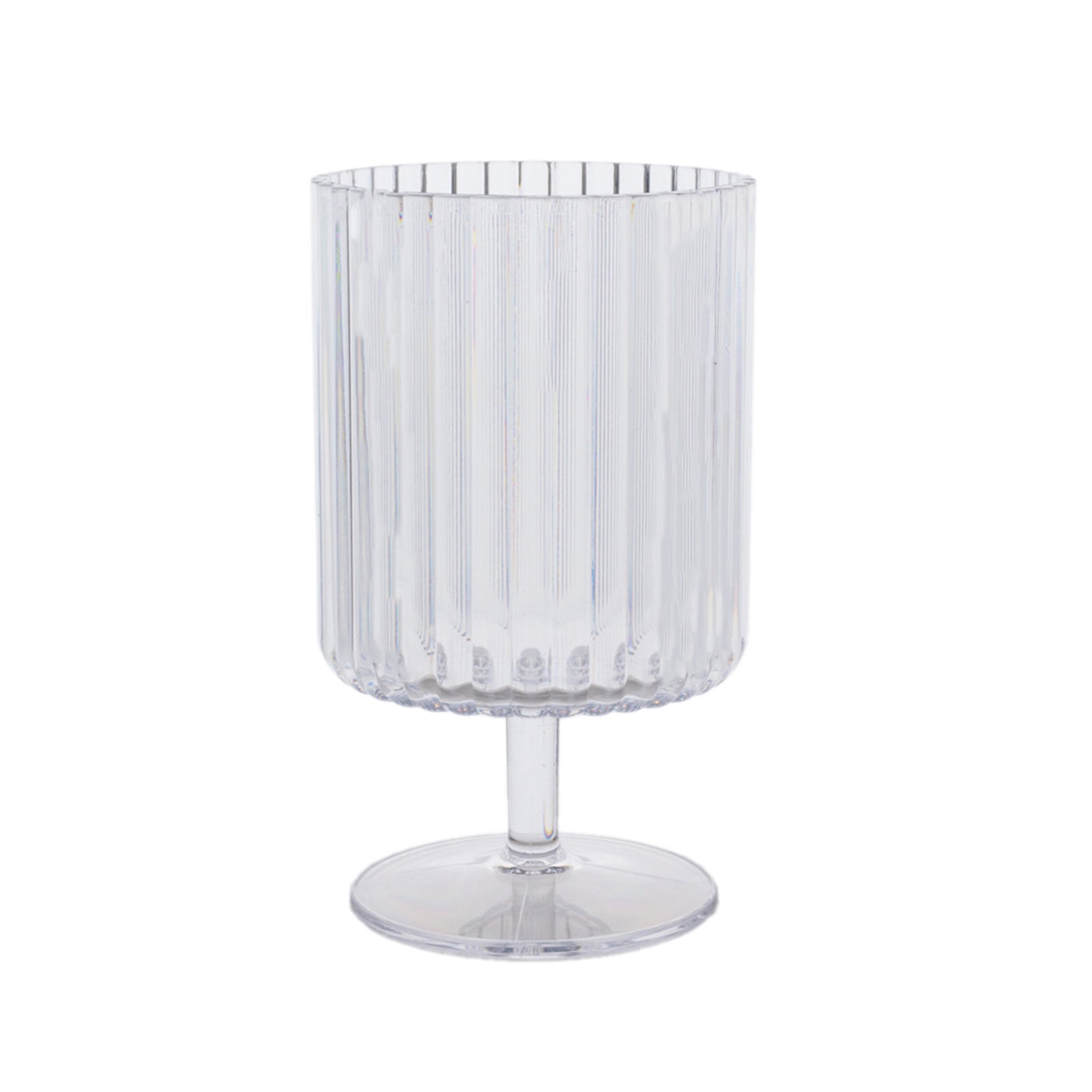 6-Pack Plastic Goblets Clear Vintage Ribbed Pattern Short Stem - Reusable Wine Glasses 12oz