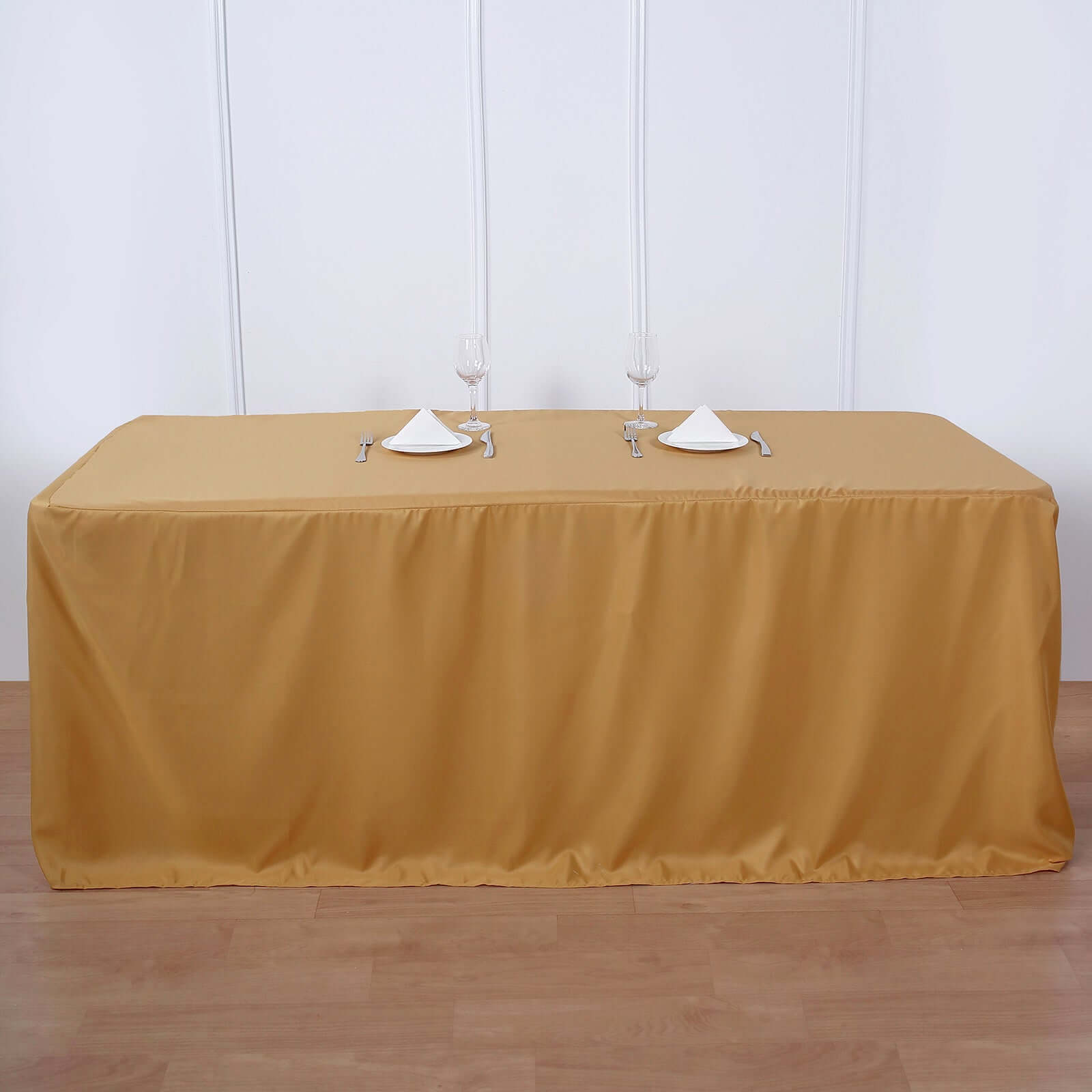 Fitted Polyester 72x30 Rectangle Tablecloth Gold - Sleek and Durable for Events