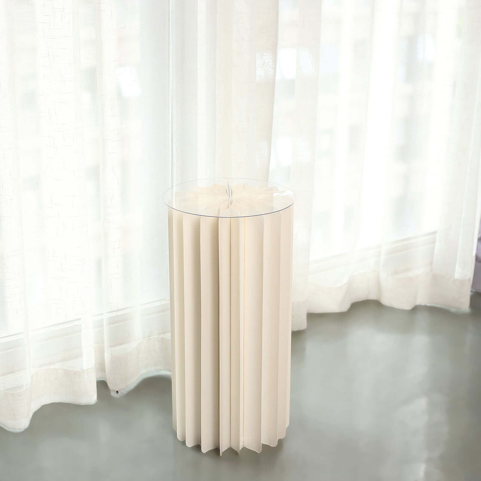 24 Ivory Cylinder Display Column Stand, Pillar Pedestal Stand With Top Plate