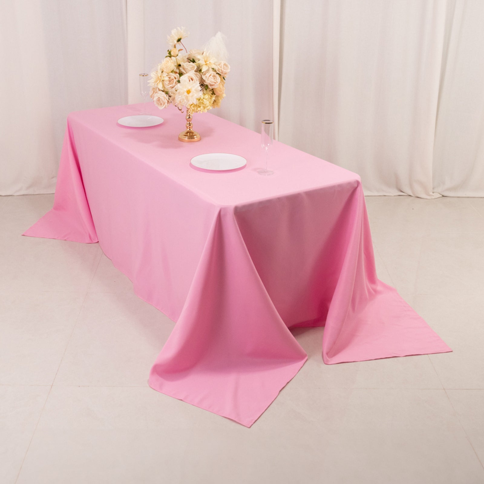 Premium Polyester 90x132 Rectangle Tablecloth Pink - Seamless 220GSM Stain-Resistant Table Cover