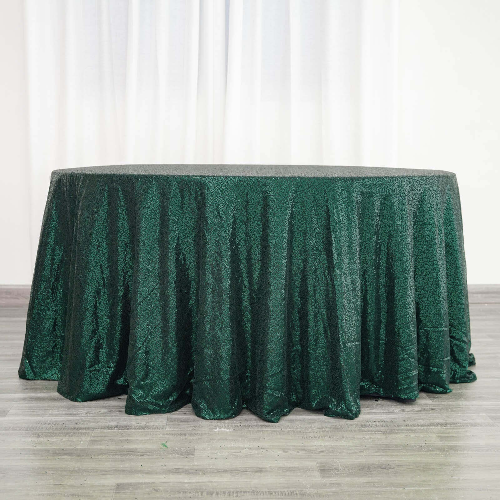 Sequin 120 Round Tablecloth Hunter Emerald Green - Seamless Glittering Table Cover