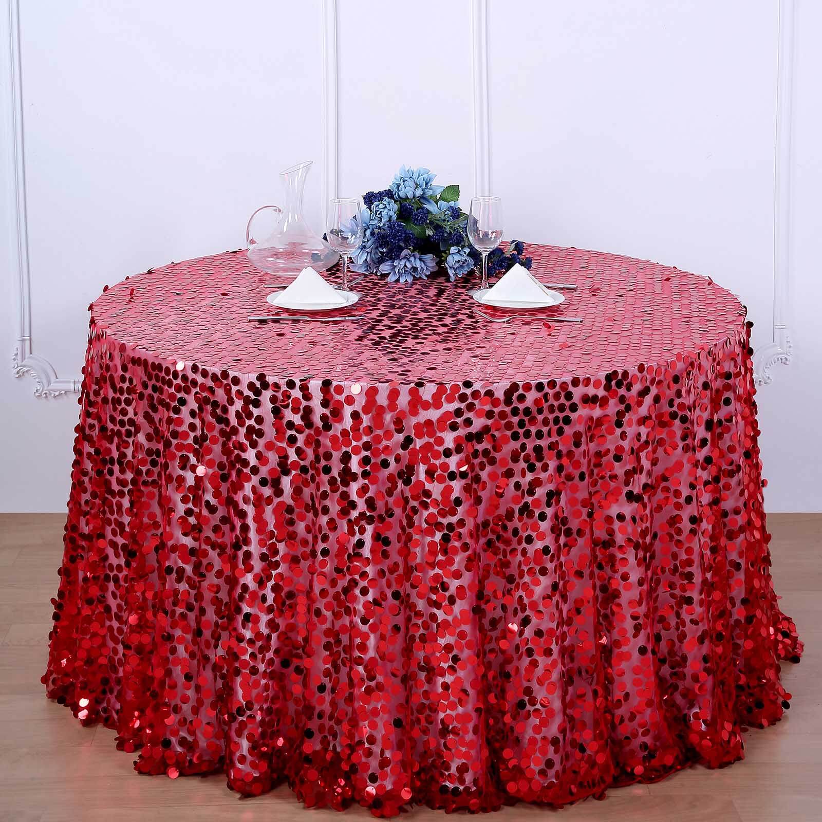 Sequin 120 Round Tablecloth Red - Seamless Big Payette Design Table Cover