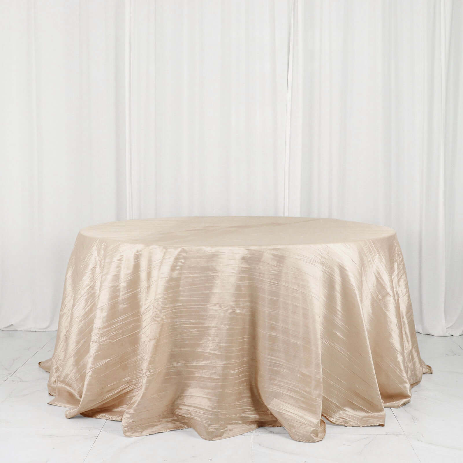 Taffeta 132 Round Tablecloth Beige - Seamless Accordion Crinkle Table Cover