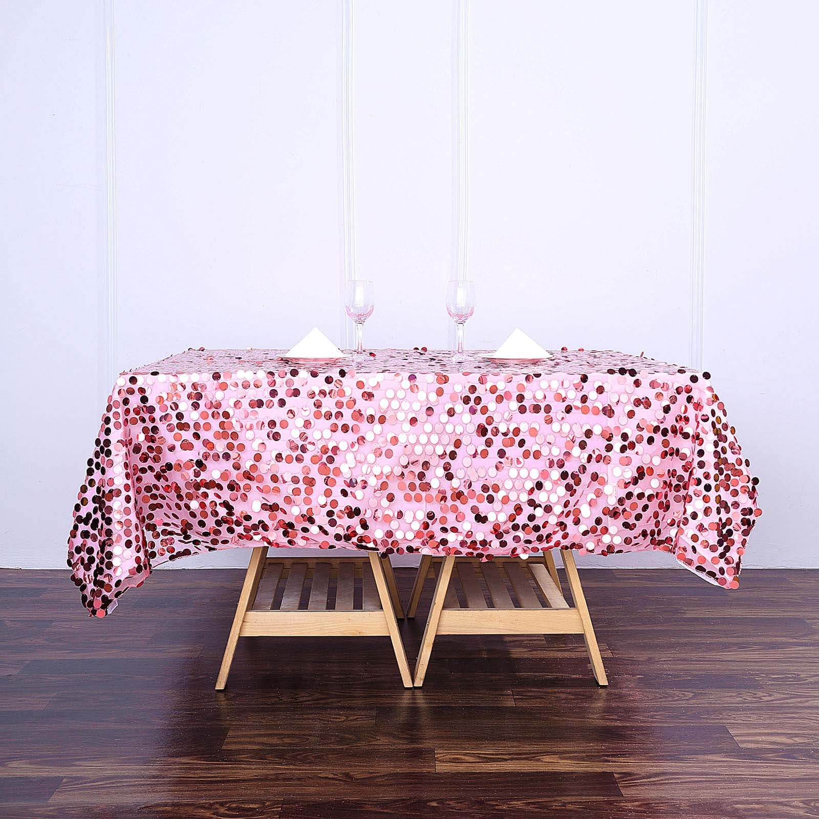 72x72 Pink Big Payette Sequin Square Table Overlay