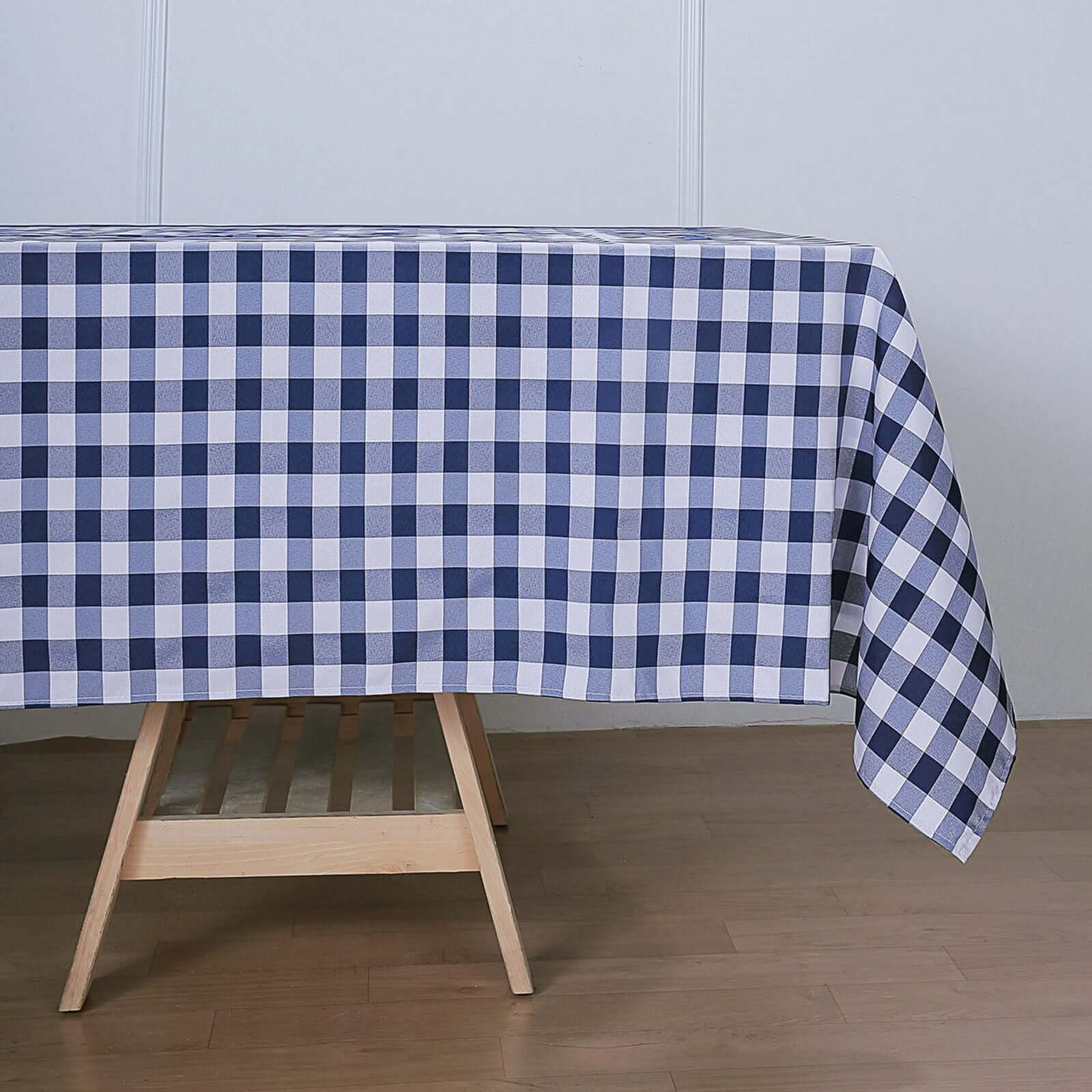 Polyester 60x126 Rectangle Tablecloth White/Navy Blue - Buffalo Plaid Checkered Table Cover