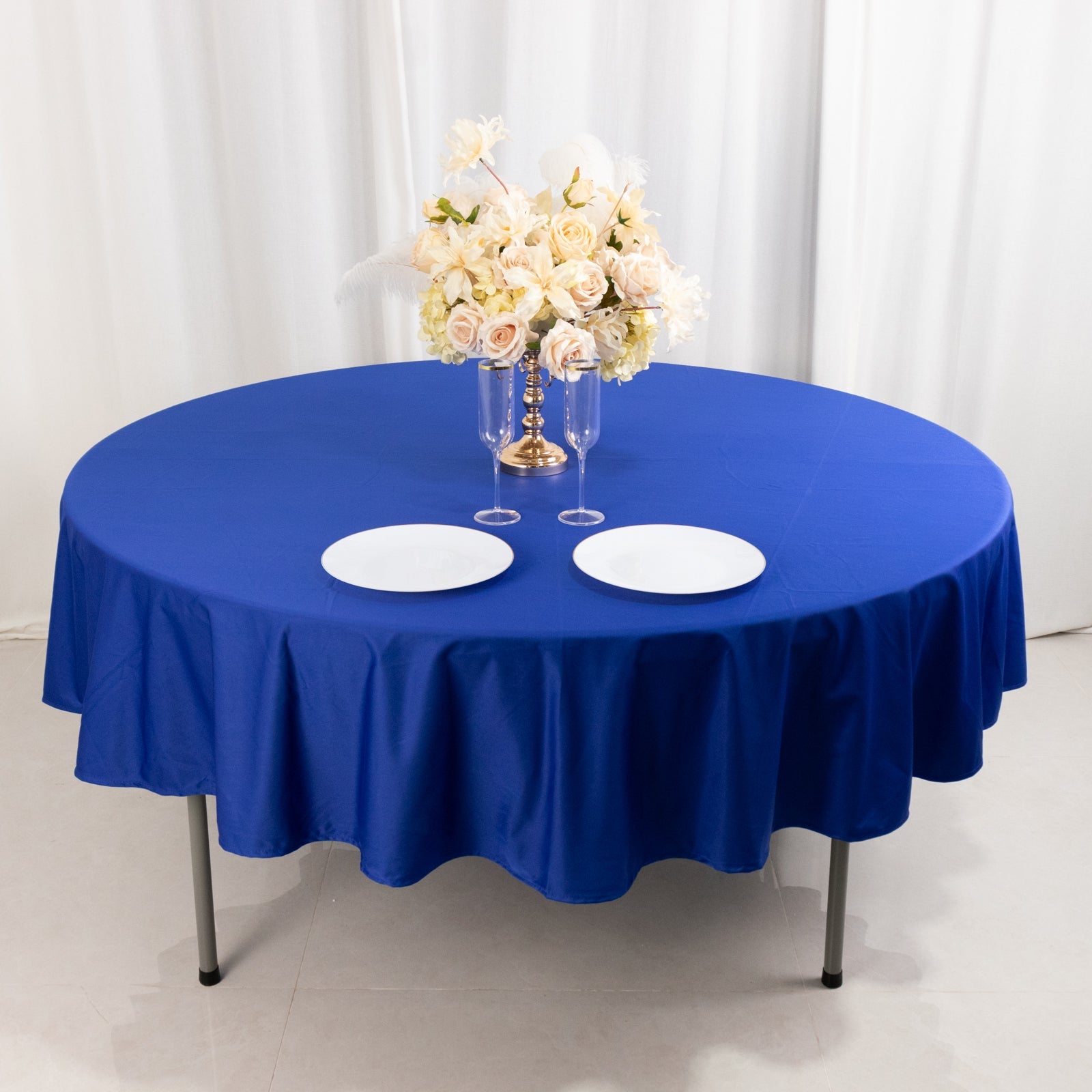 Premium Scuba Round 90 Tablecloth Royal Blue - Wrinkle Free & Stain Resistant Table Cover