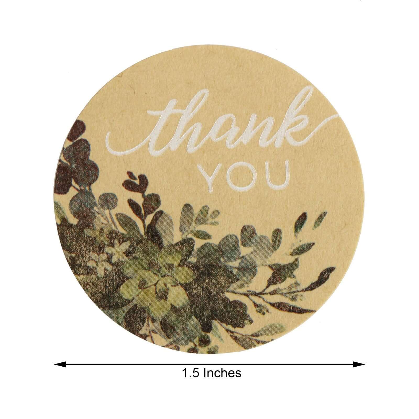 500Pcs 1.5 Thank You White Text With Natural Greenery Stickers Roll Décor Labels and Seals for DIY Envelope - Round