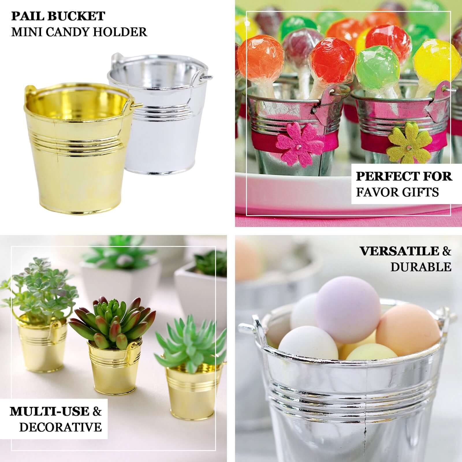 12 Pack 2 Gold Mini Planter Treat Party Favor Boxes, Small Pail Bucket Candy Container Gift Boxes