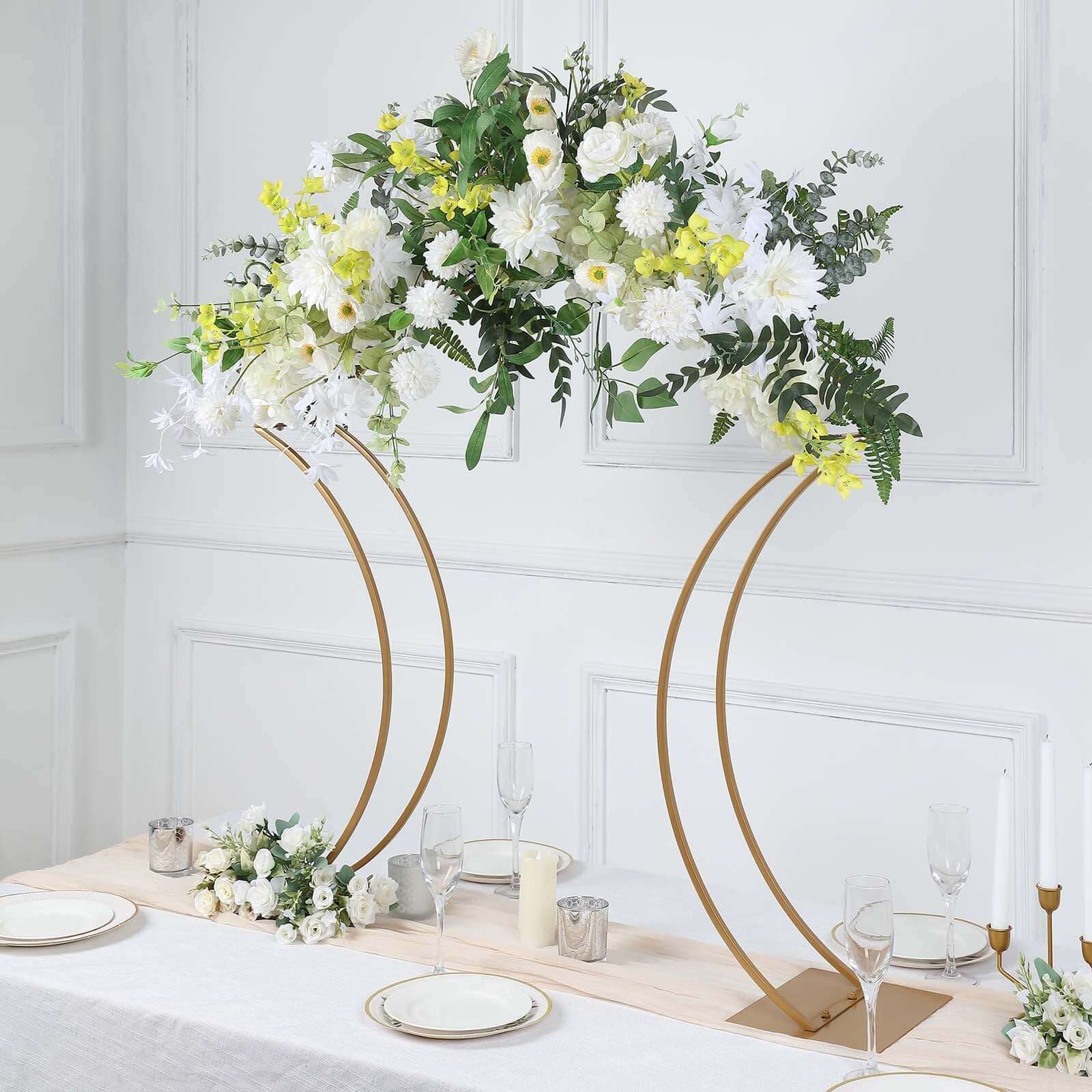 Metal Wedding Centerpiece Curvy Design Gold - Floral Arch Frame Table Stand 38