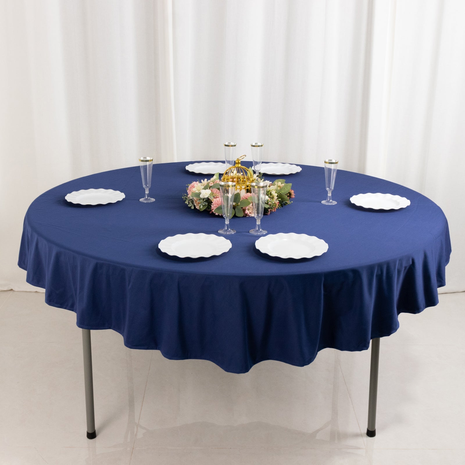 Premium Scuba Round 70 Tablecloth Navy Blue - Wrinkle Free & Stain Resistant Table Cover