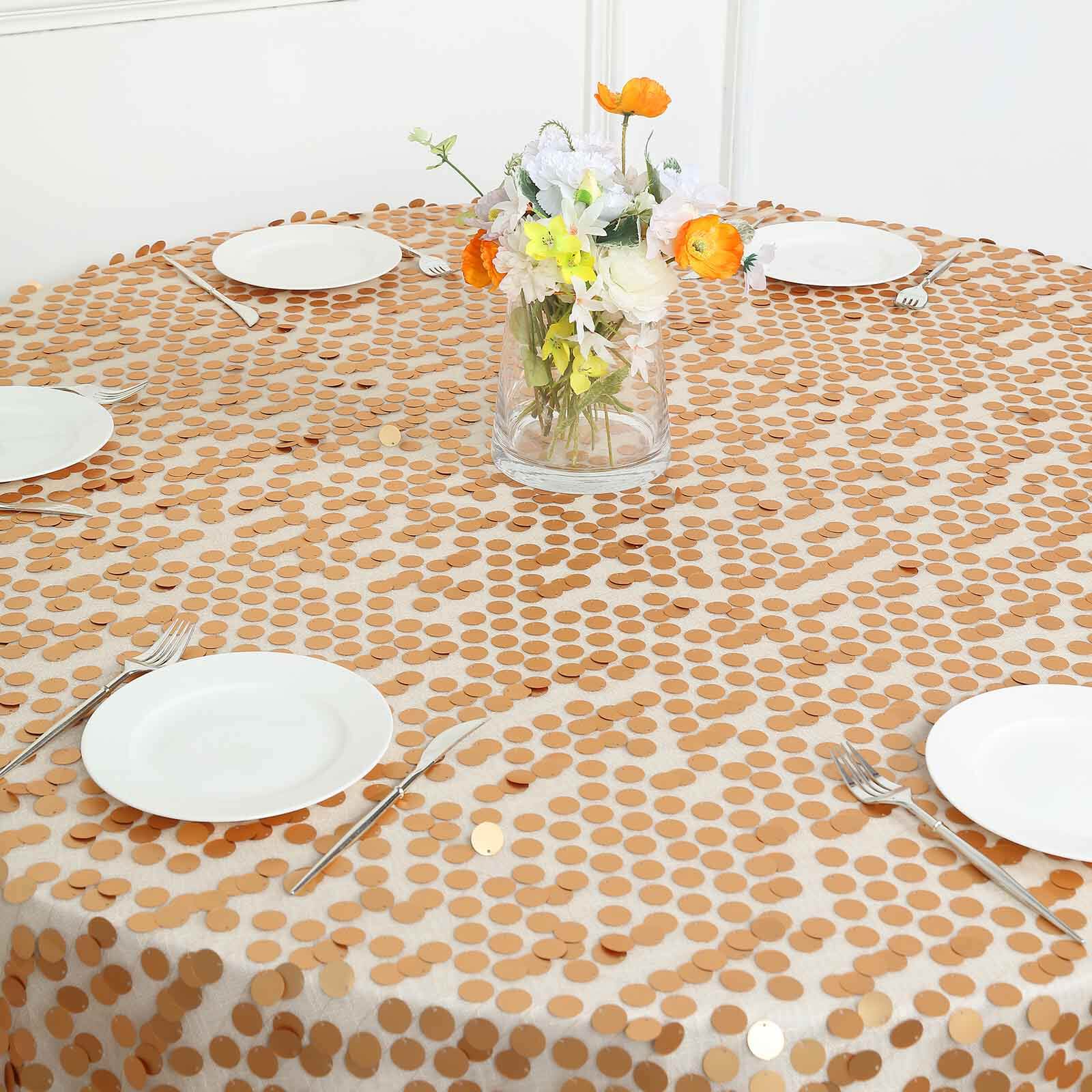 Sequin 120 Round Tablecloth Matte Champagne - Seamless Big Payette Table Cover