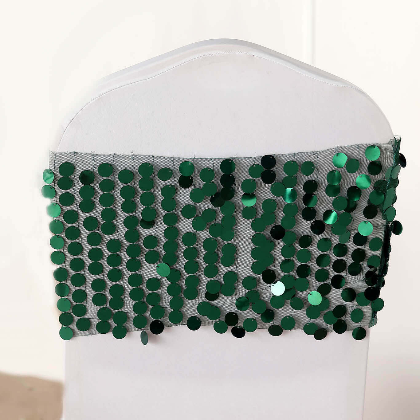 5 Pack Big Payette Sequin 13x10 Chair Sash Bands Hunter Emerald Green - Stylish Glittering Decor for Weddings & Gatherings