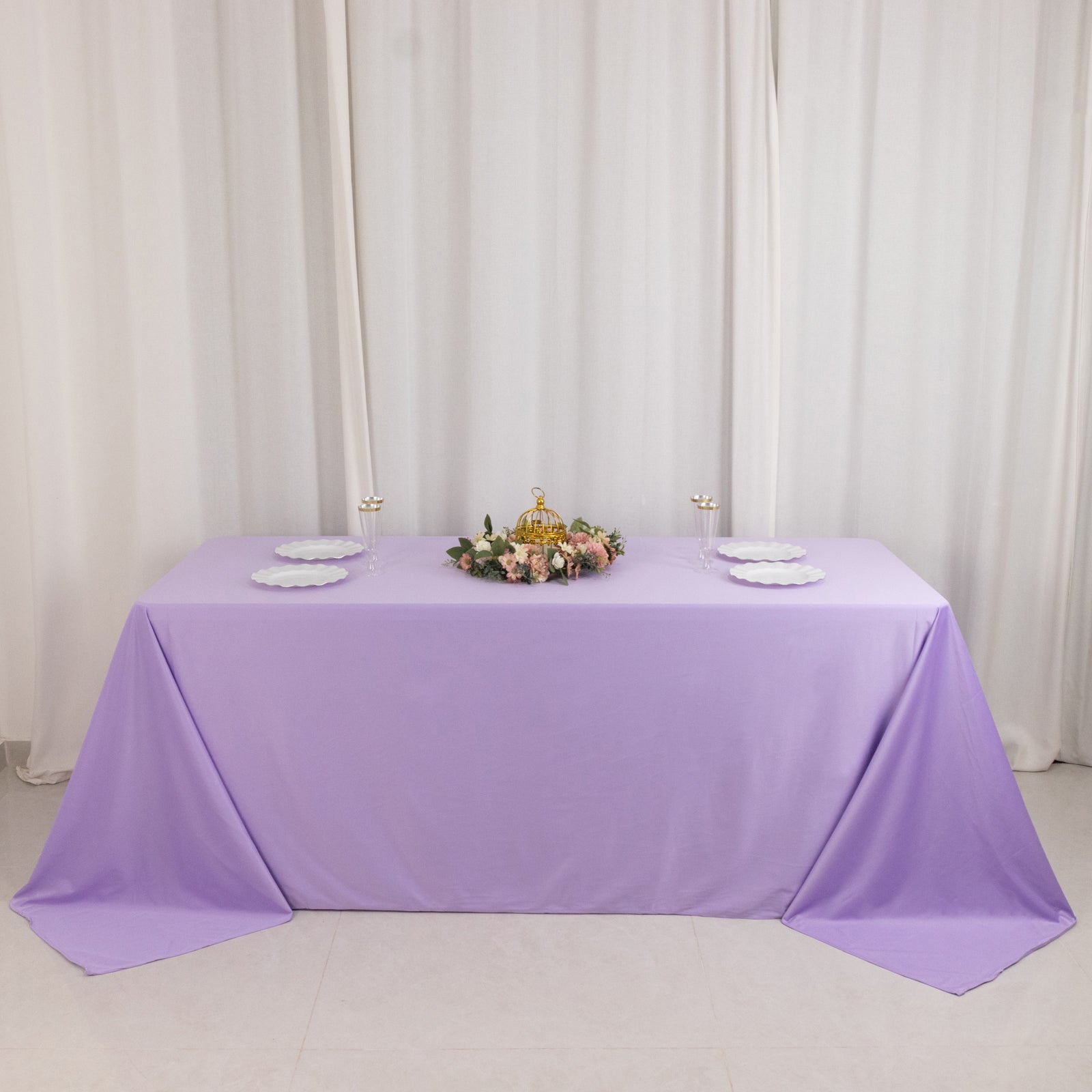 Premium Scuba Rectangular 90x132 Tablecloth Lavender Lilac - Wrinkle Free, Stain Resistant & Seamless Table Cover