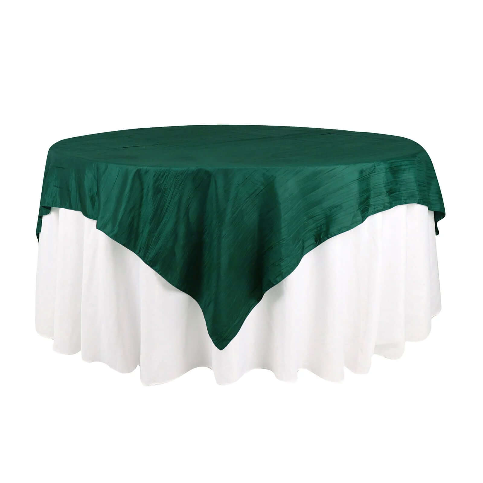 Taffeta 72x72 Table Overlay Square Tablecloth Hunter Emerald Green - Accordion Crinkle Table Cover