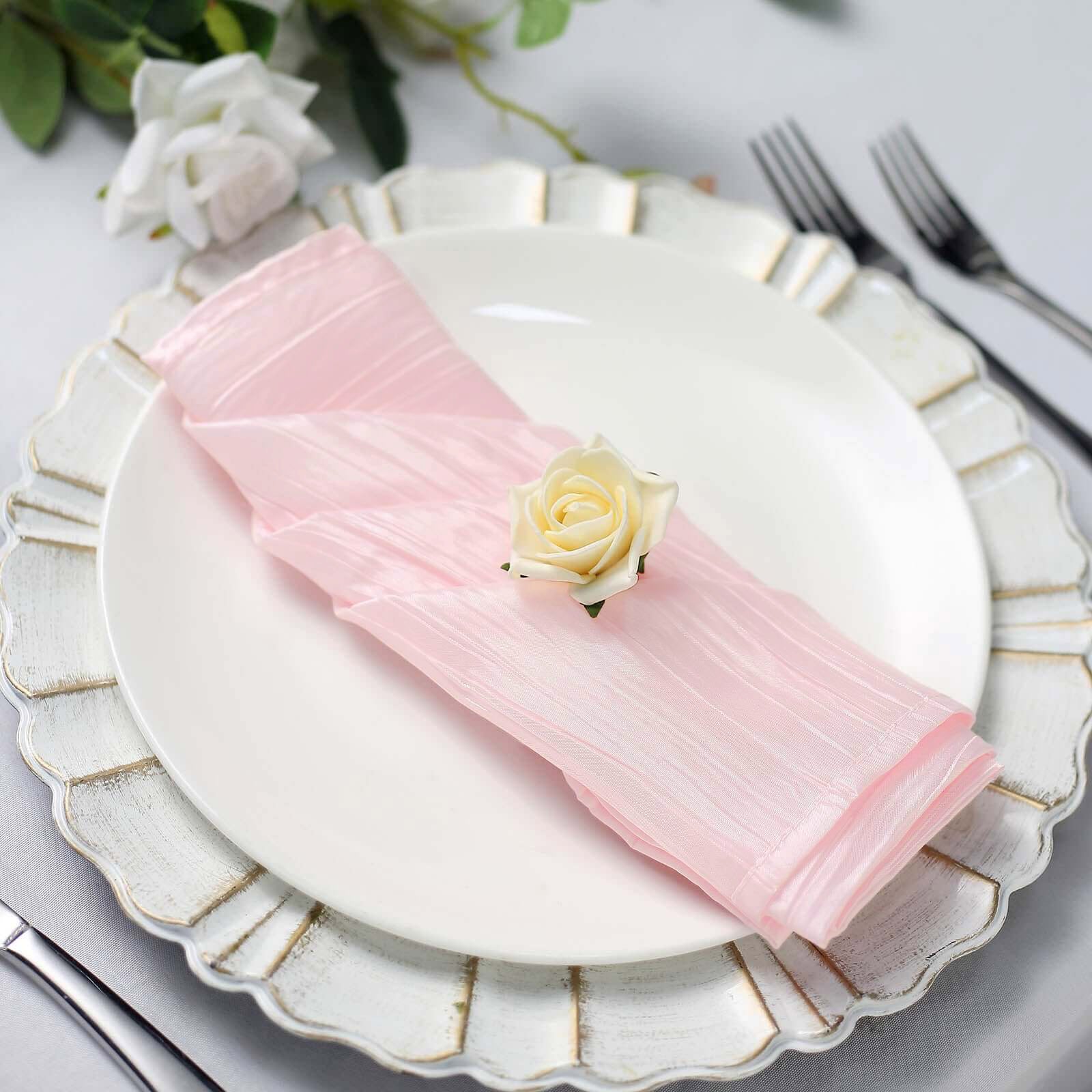 5 Pack Taffeta 20x20 Napkins Blush - Accordion Crinkle Dinner Napkins