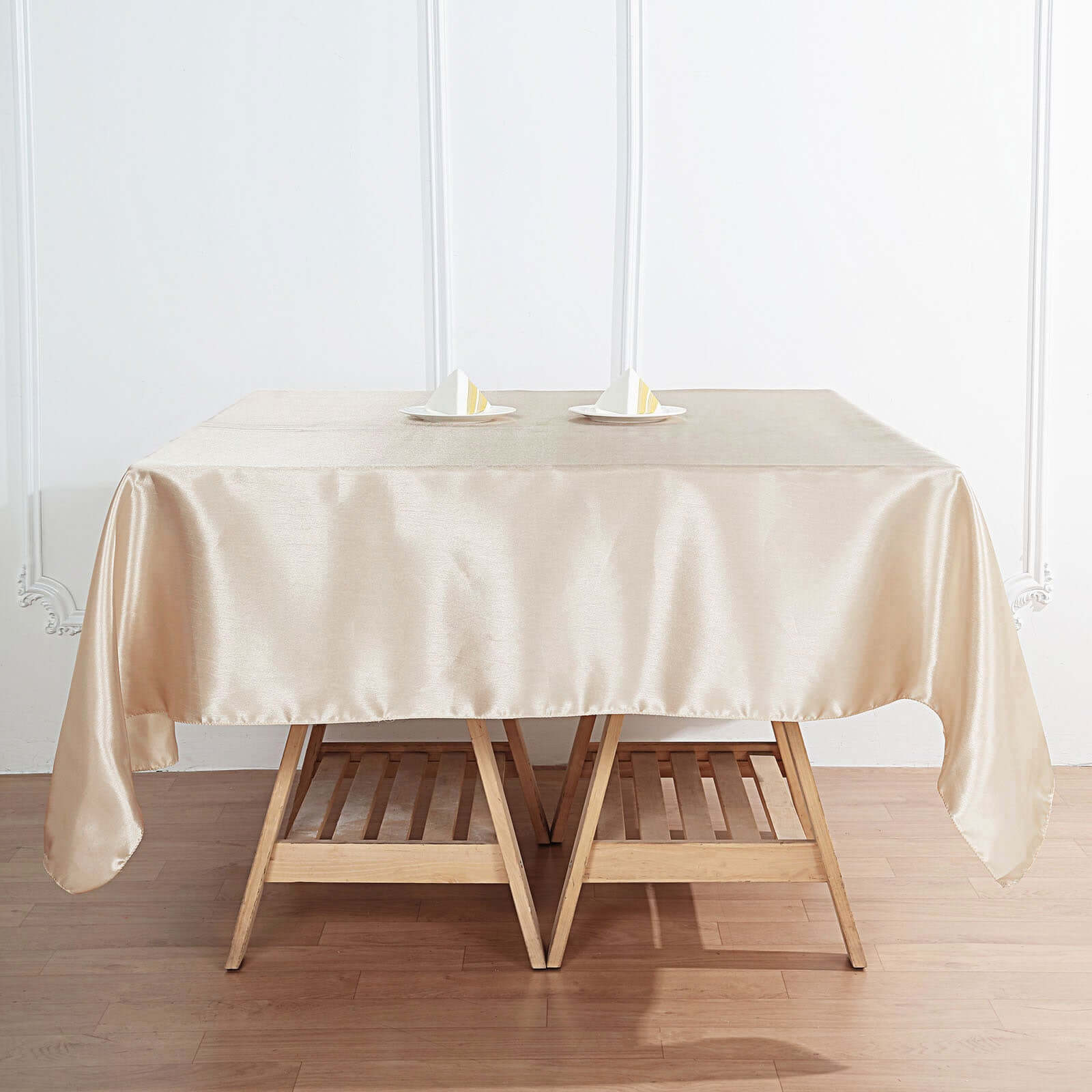 Satin 60x60 Table Overlay Square Tablecloth Beige - Smooth Silky Touch Table Cover