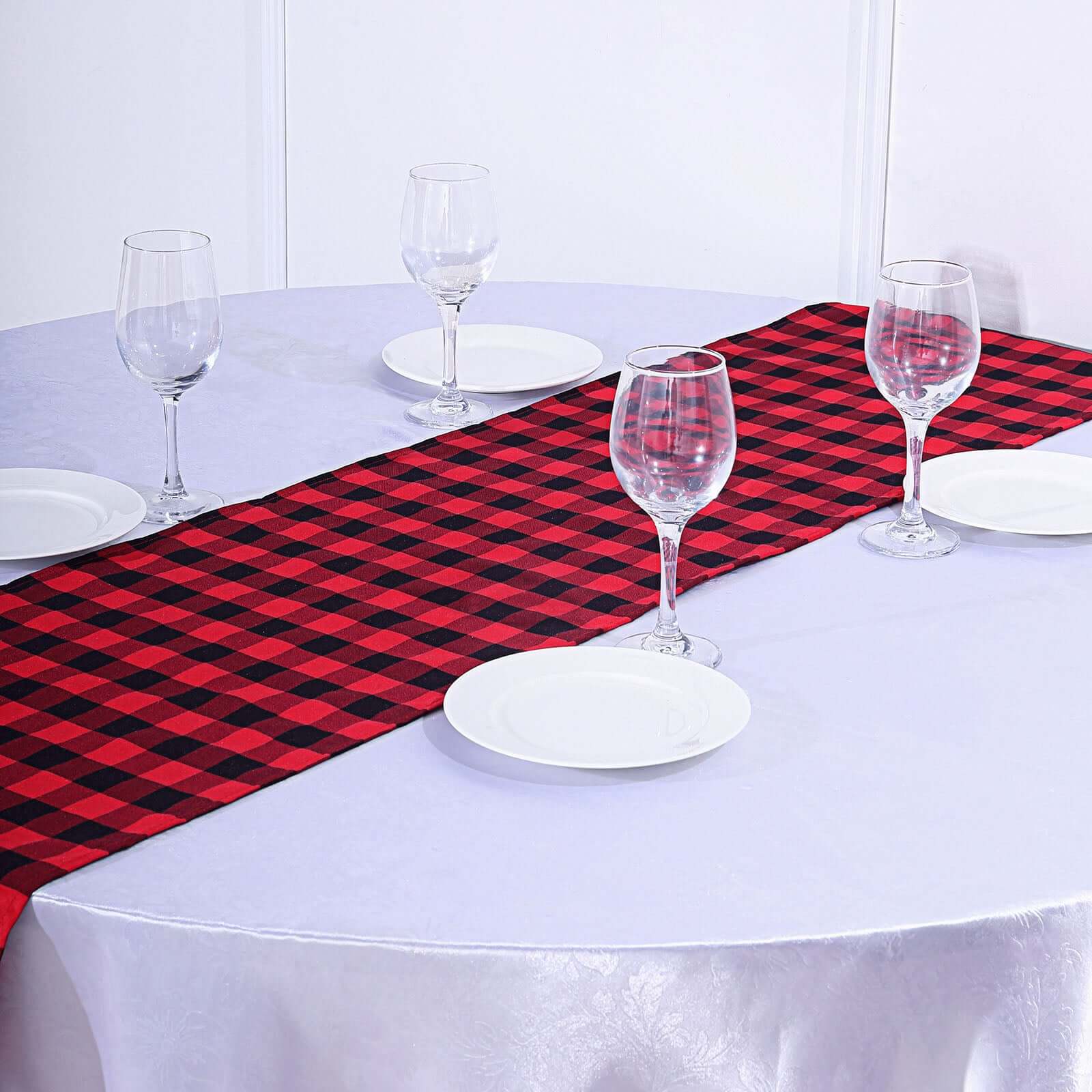 Polyester 14x108 Table Runner Black/Red Gingham Buffalo Plaid - Checkered Outdoor Table Runner