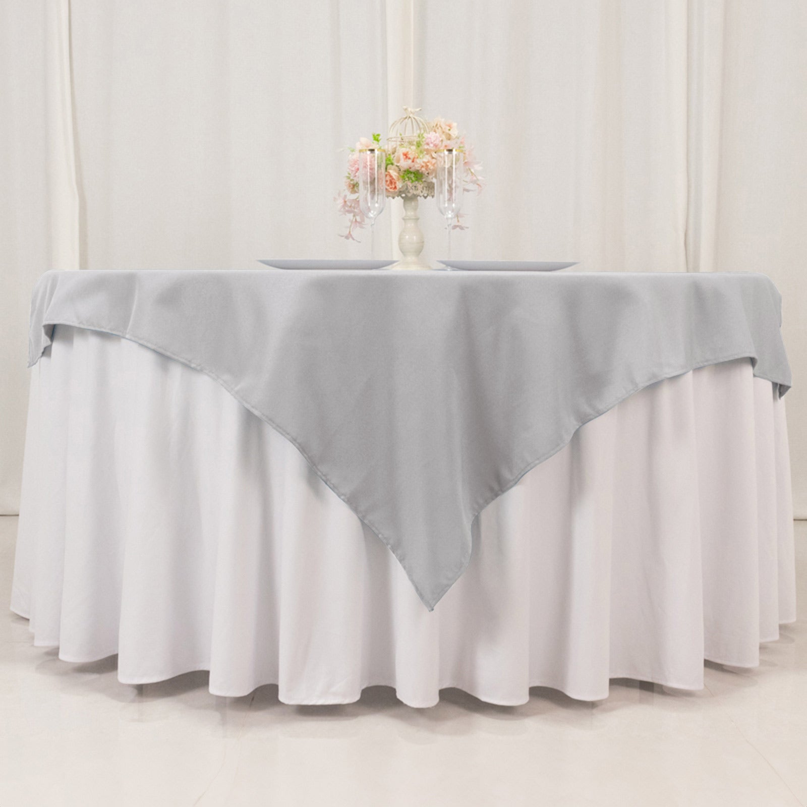 Premium Polyester 54x54 Table Overlay Square Tablecloth Silver - Stain and Wrinkle-Resistant 220GSM Table Topper