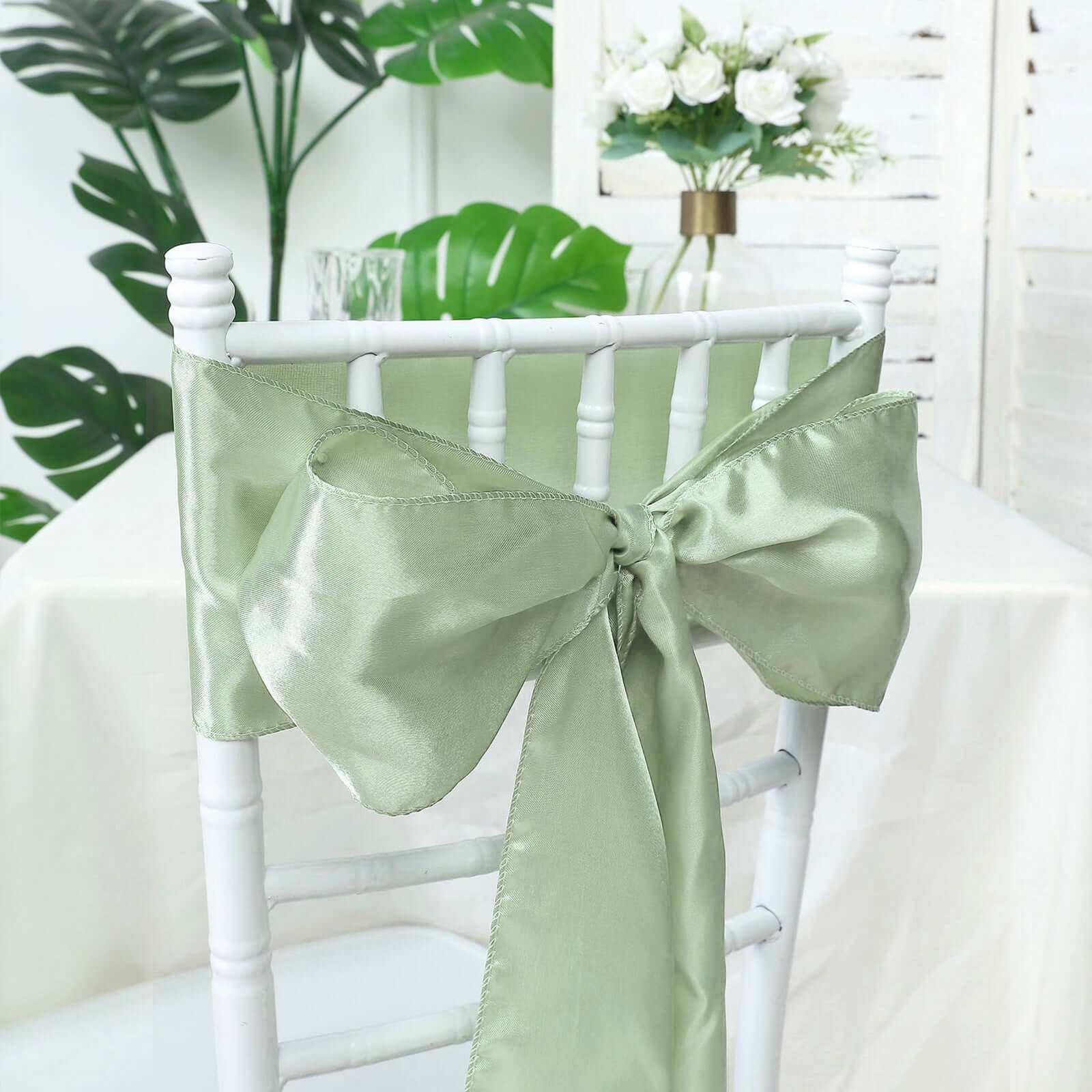 5 Pack Satin Chair Sashes Sage Green - Durable Chair Bows with Shiny Finish 6x106