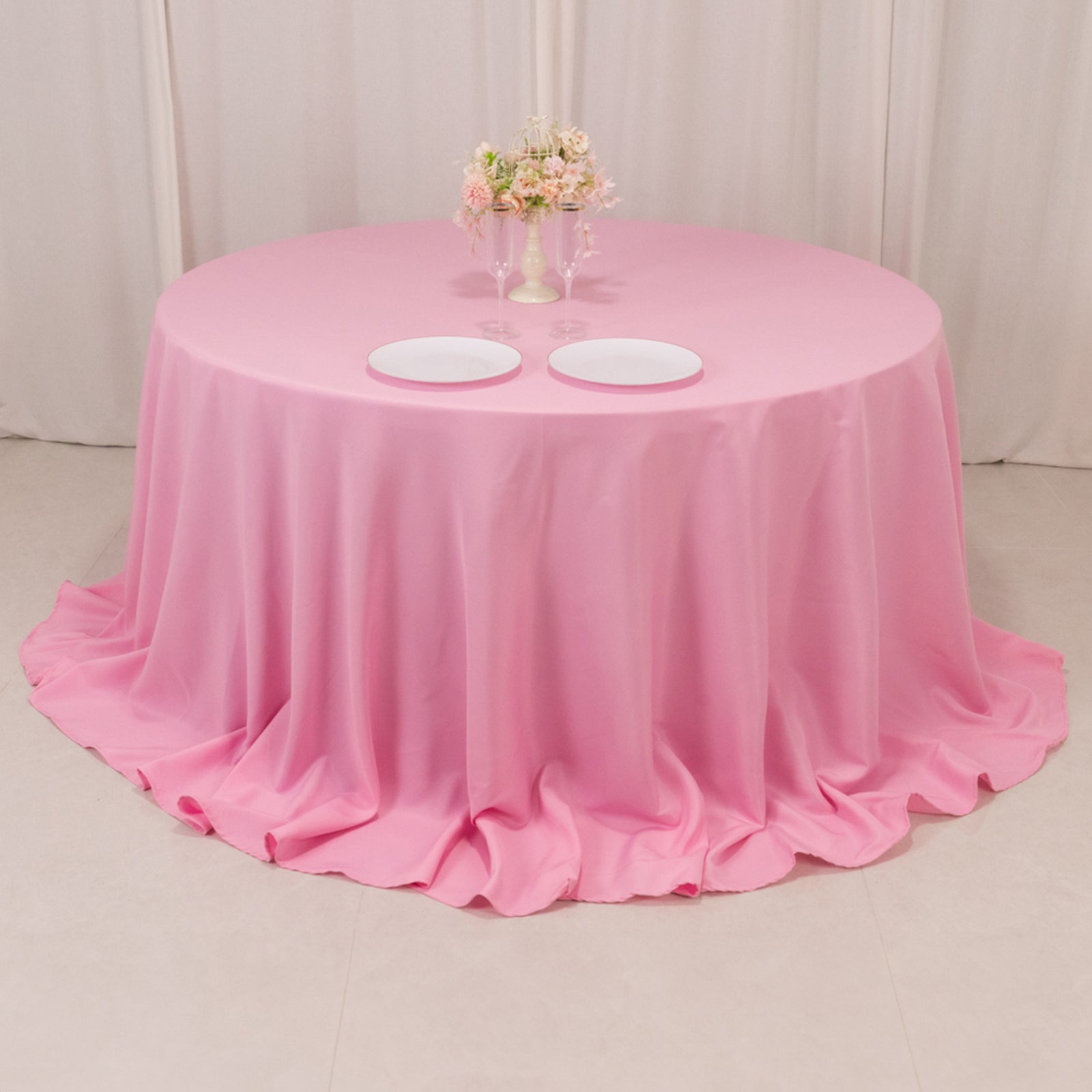 Premium Polyester 132 Round Tablecloth Pink - Seamless 220GSM Wrinkle-Resistant Table Cover