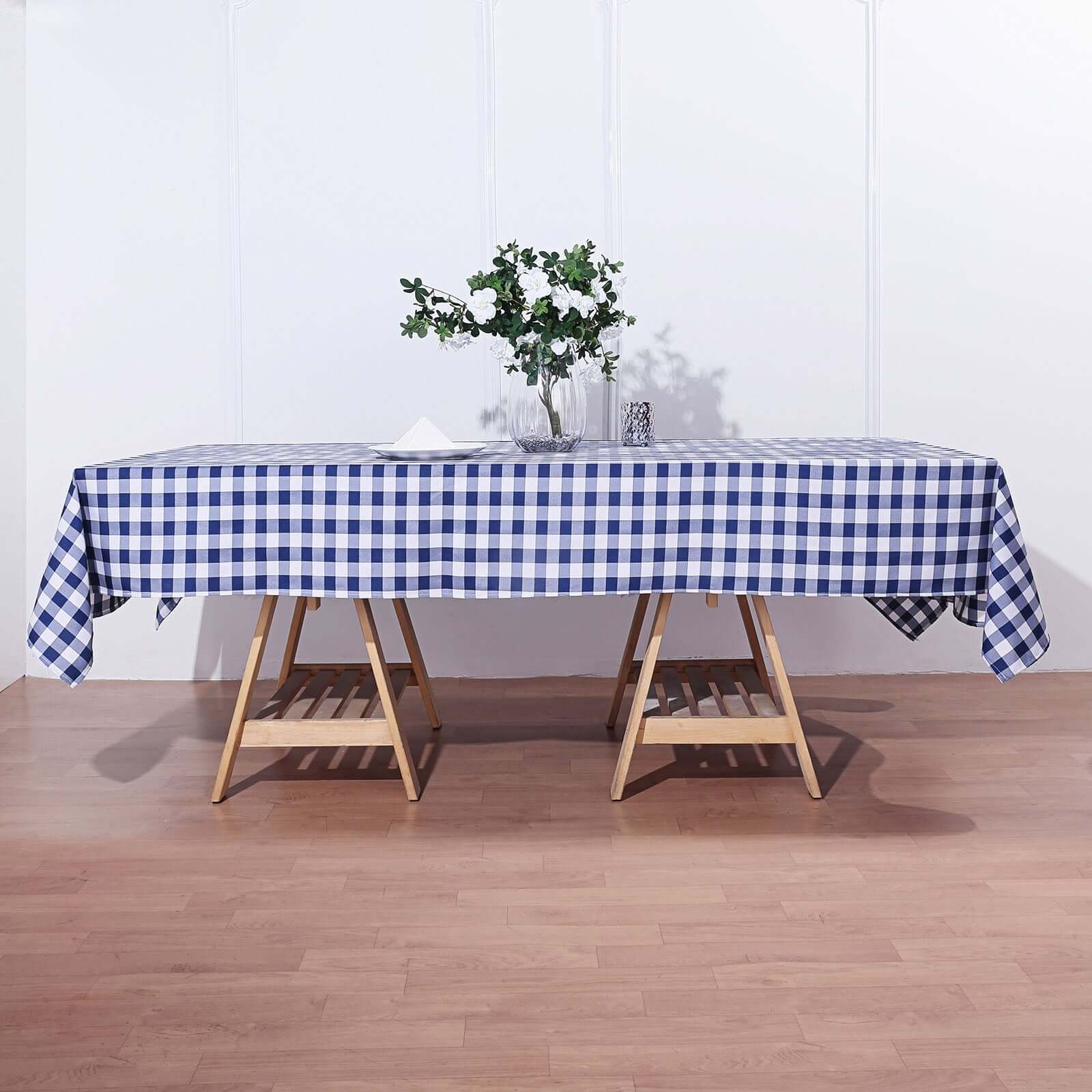 Polyester 60x102 Rectangle Tablecloth White/Navy Blue - Checkered Buffalo Plaid Table Cover