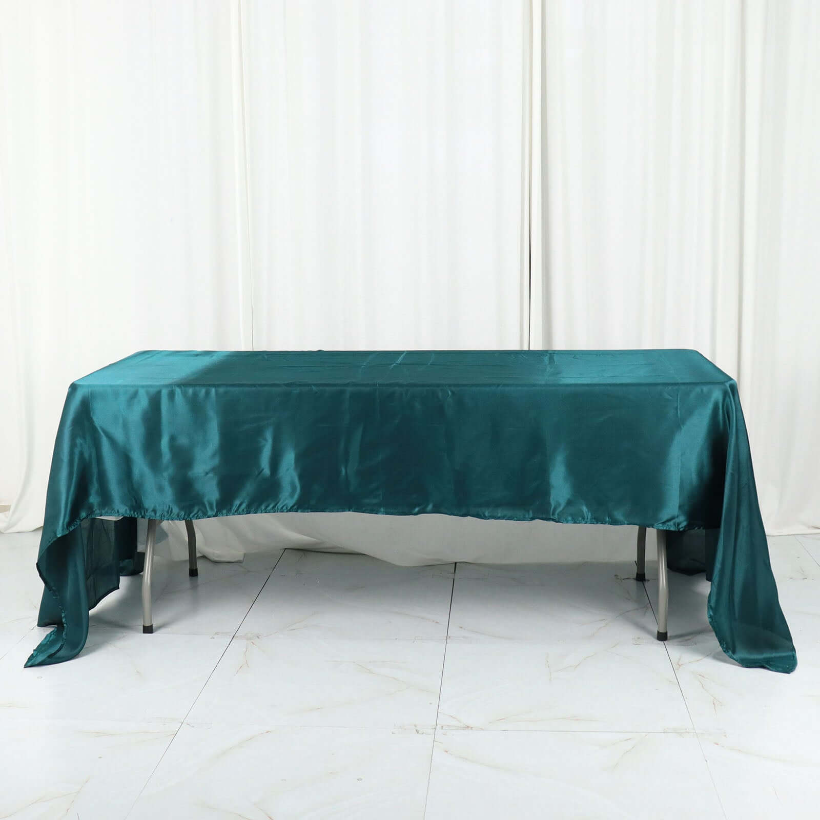 Satin Rectangular 60x126 Tablecloth Peacock Teal - Smooth and Lustrous Table Cover