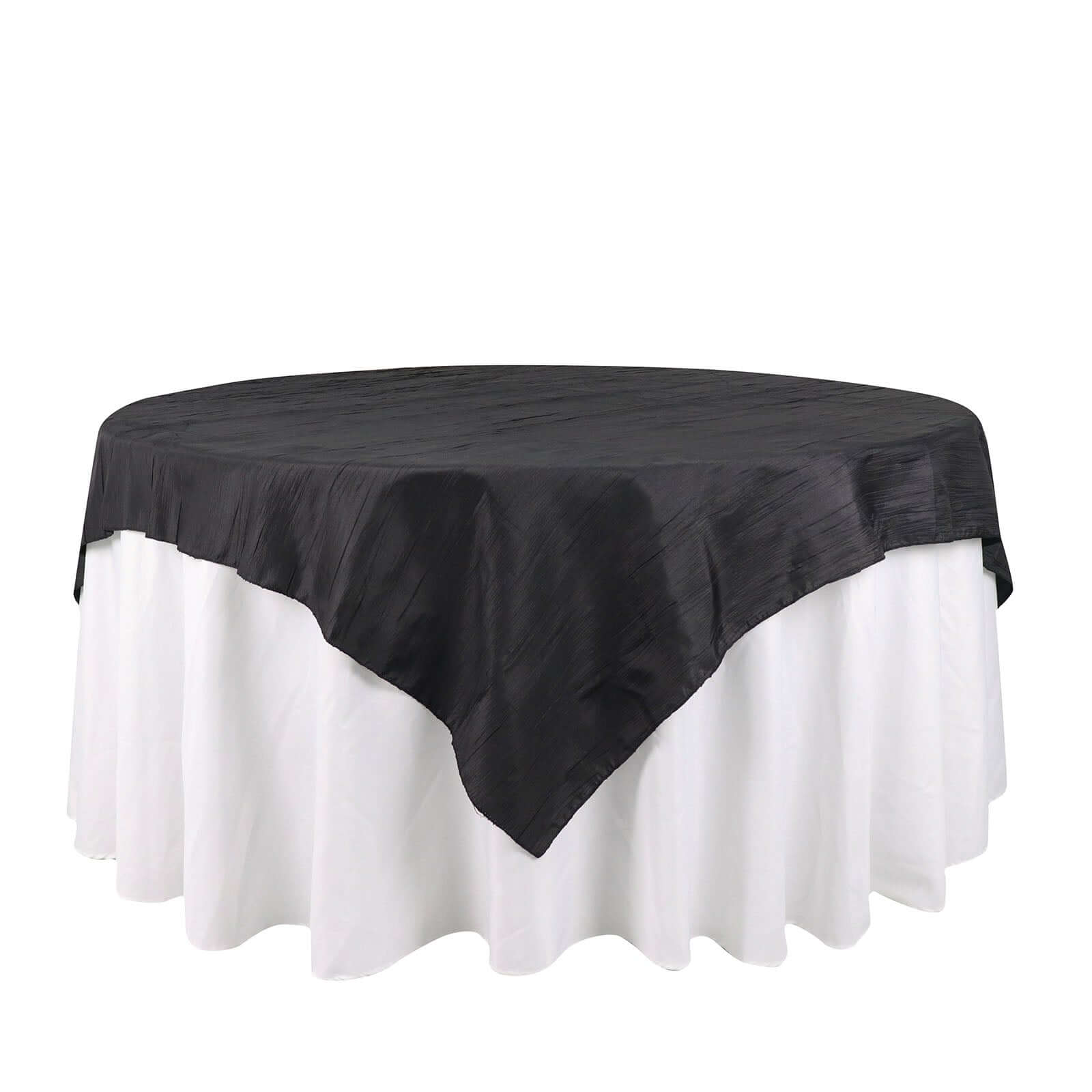 Taffeta 72x72 Table Overlay Square Tablecloth Black - Accordion Crinkle Table Cover