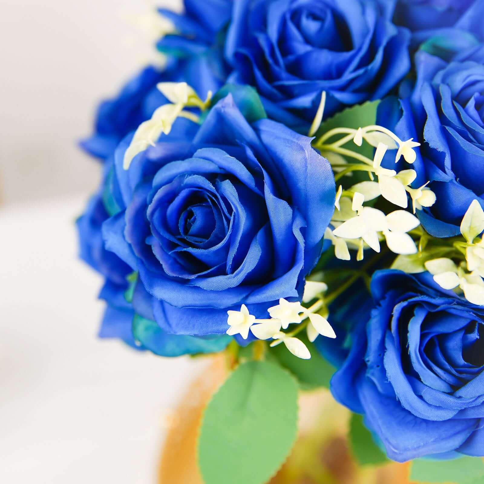 2 Bushes 18 Real Touch Royal Blue Artificial Rose Flower Bouquet, Silk Long Stem Flower Arrangements