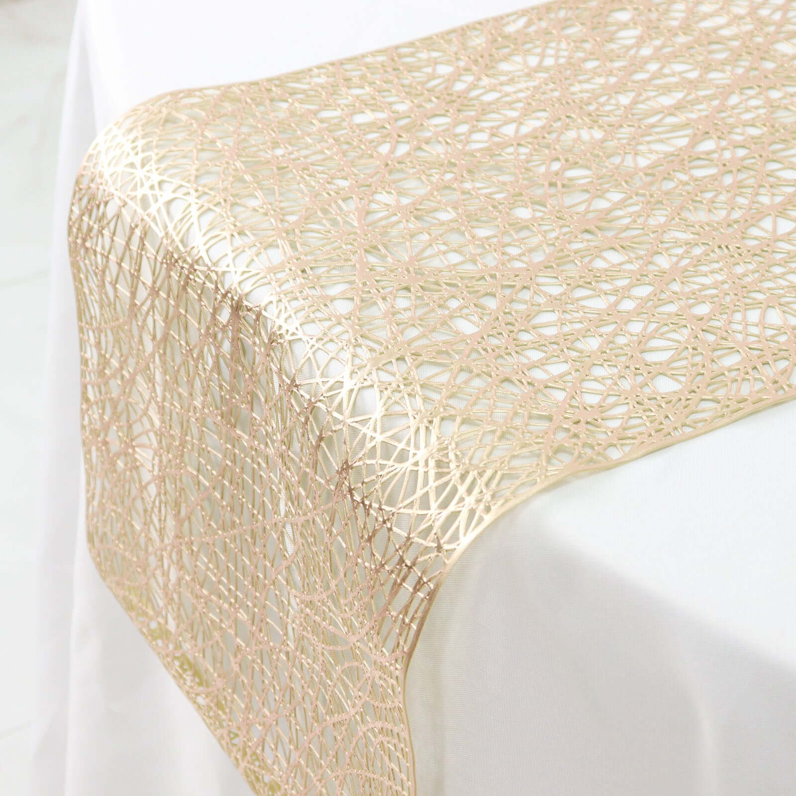 Plastic Woven Vinyl 13x6ft Table Runner Metallic Gold - Non-Slip & Reversible Tabletop Decor