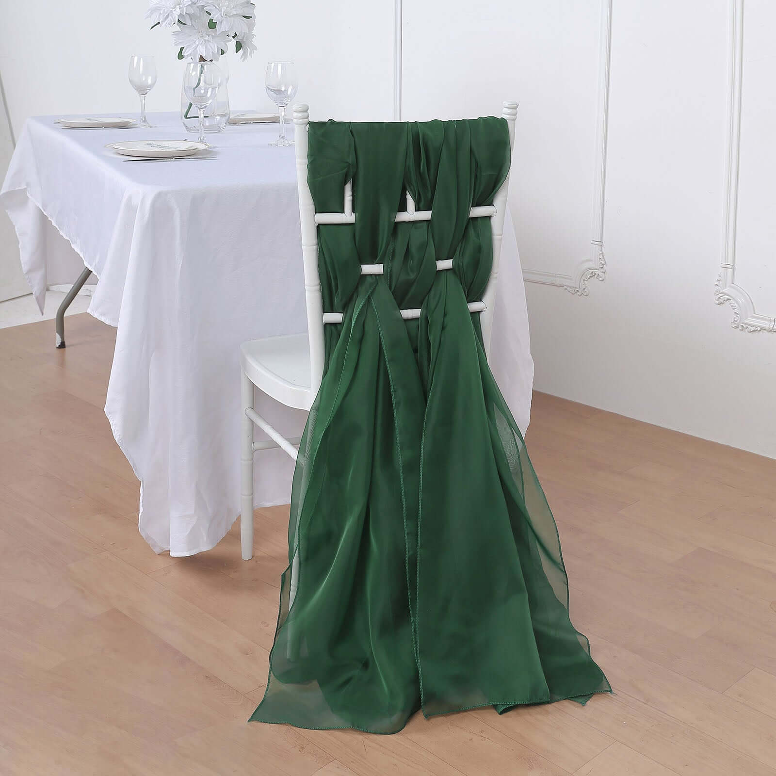 5 Pack Premium Chiffon Chair Sashes Hunter Emerald Green - Soft & Lightweight Designer Chair Bows 22x78