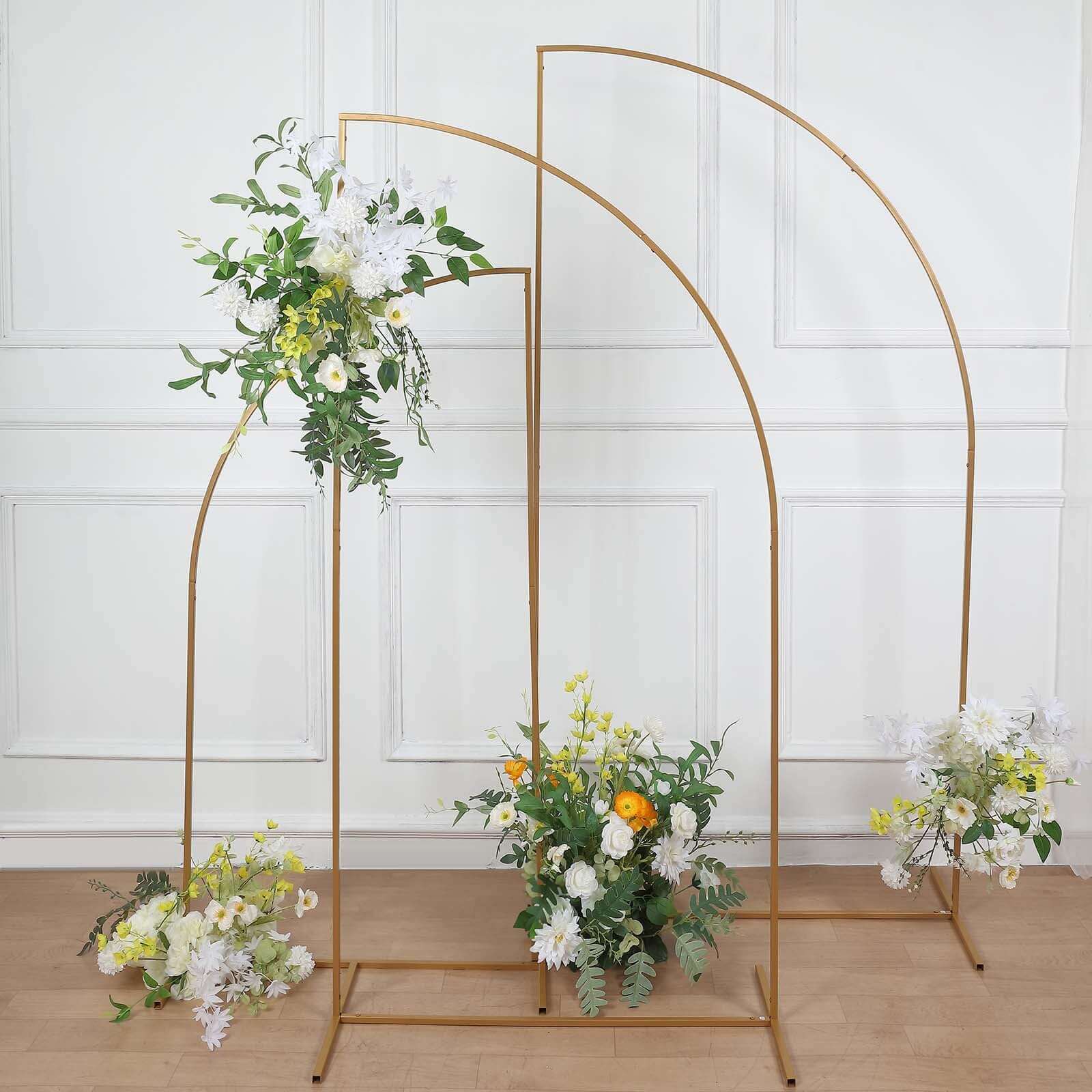 6ft Gold Metal Half Moon Floral Frame Wedding Arbor Stand, Chiara Backdrop Display Arch