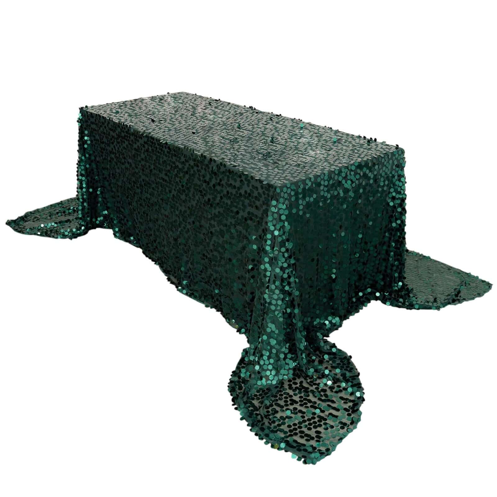 Sequin 90x156 Rectangle Tablecloth Hunter Emerald Green - Seamless Big Payette Table Cover