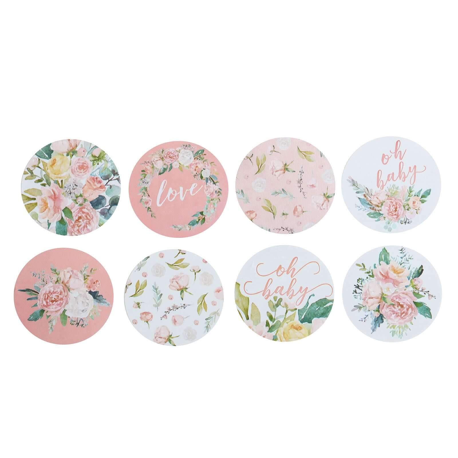 500Pcs 1.5 Baby Shower Love and Oh Baby Floral Stickers Roll, Labels For DIY Envelope Seal - Round