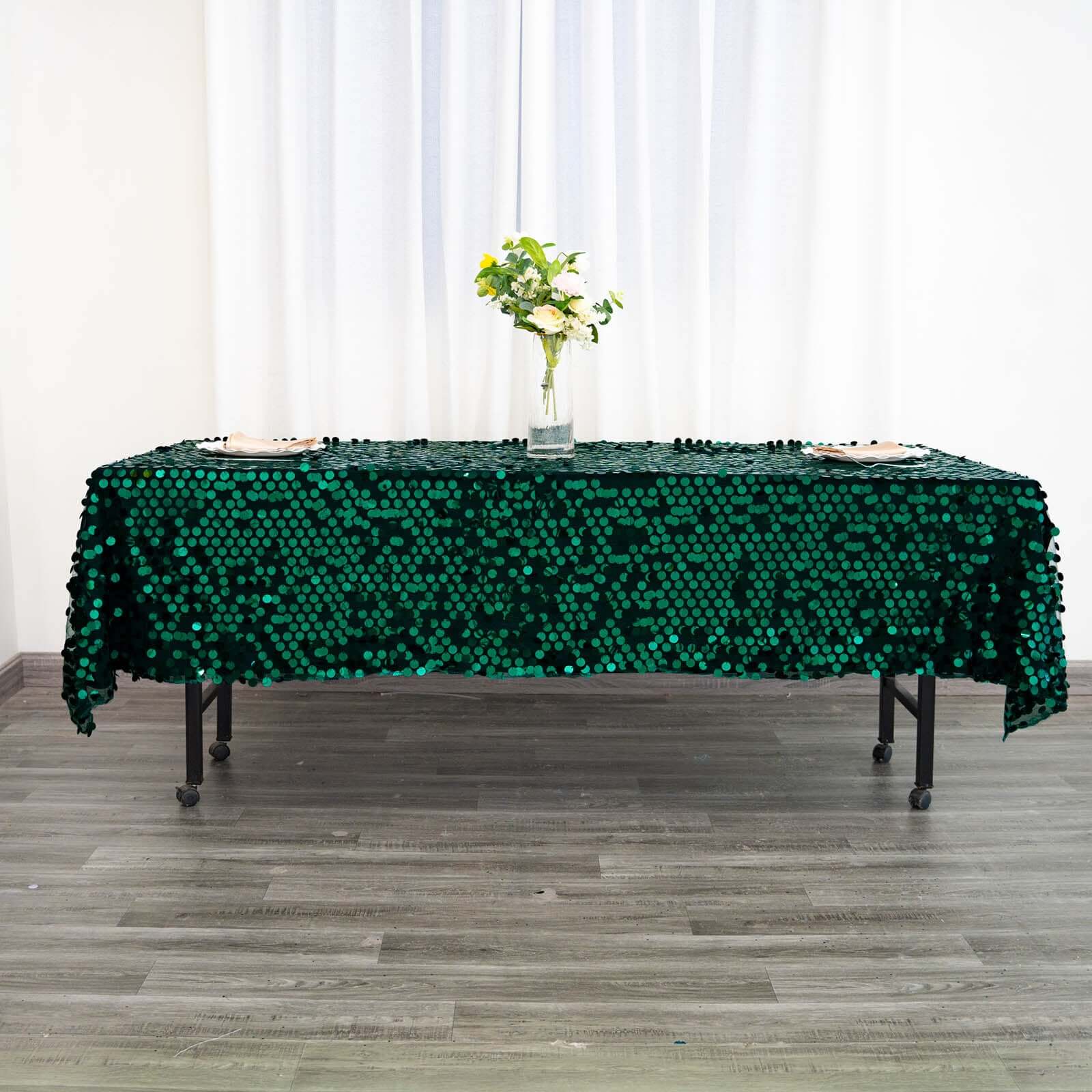 Sequin 60x102 Rectangle Tablecloth Hunter Emerald Green - Big Payette Design for Modern Gatherings