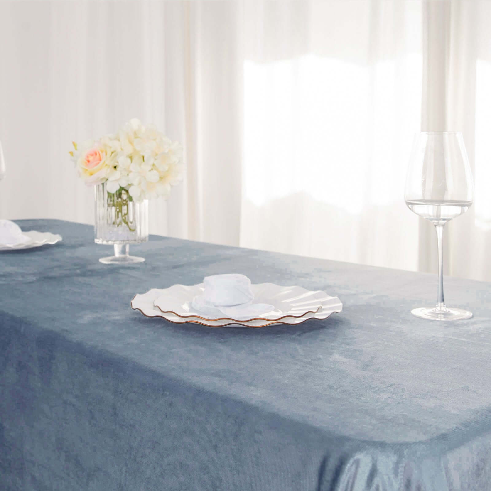 Premium Velvet 60x102 Rectangle Tablecloth Dusty Blue - Reusable & Soft Table Cover