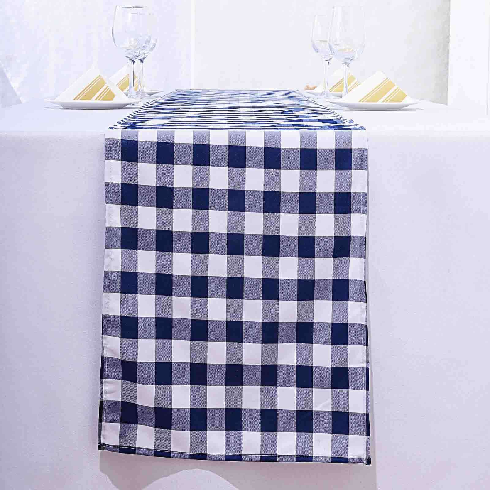 Polyester 14x108 Table Runner Navy Blue/White - Gingham Plaid Design