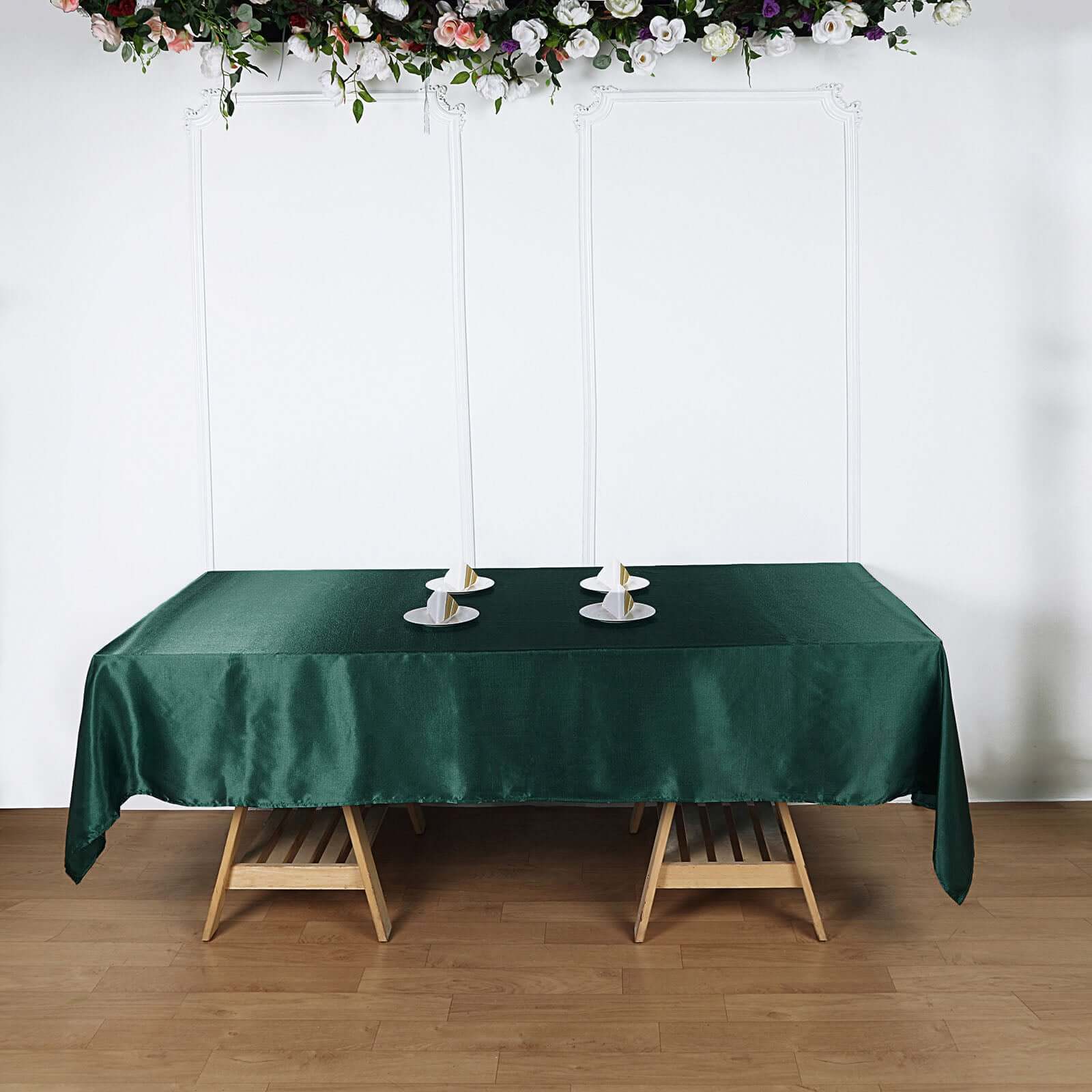 Satin Rectangular 60x102 Tablecloth Hunter Emerald Green - Smooth and Lustrous Table Cover