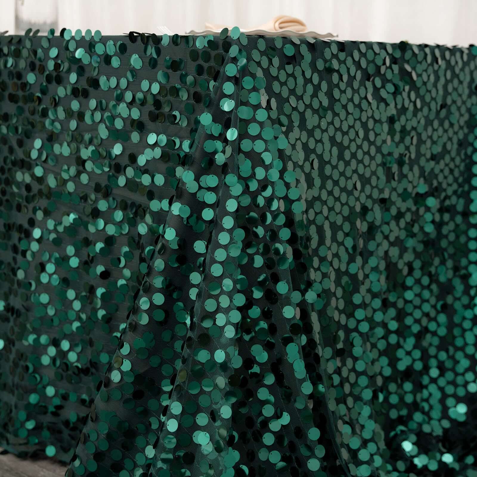 Sequin 90x156 Rectangle Tablecloth Hunter Emerald Green - Seamless Big Payette Table Cover