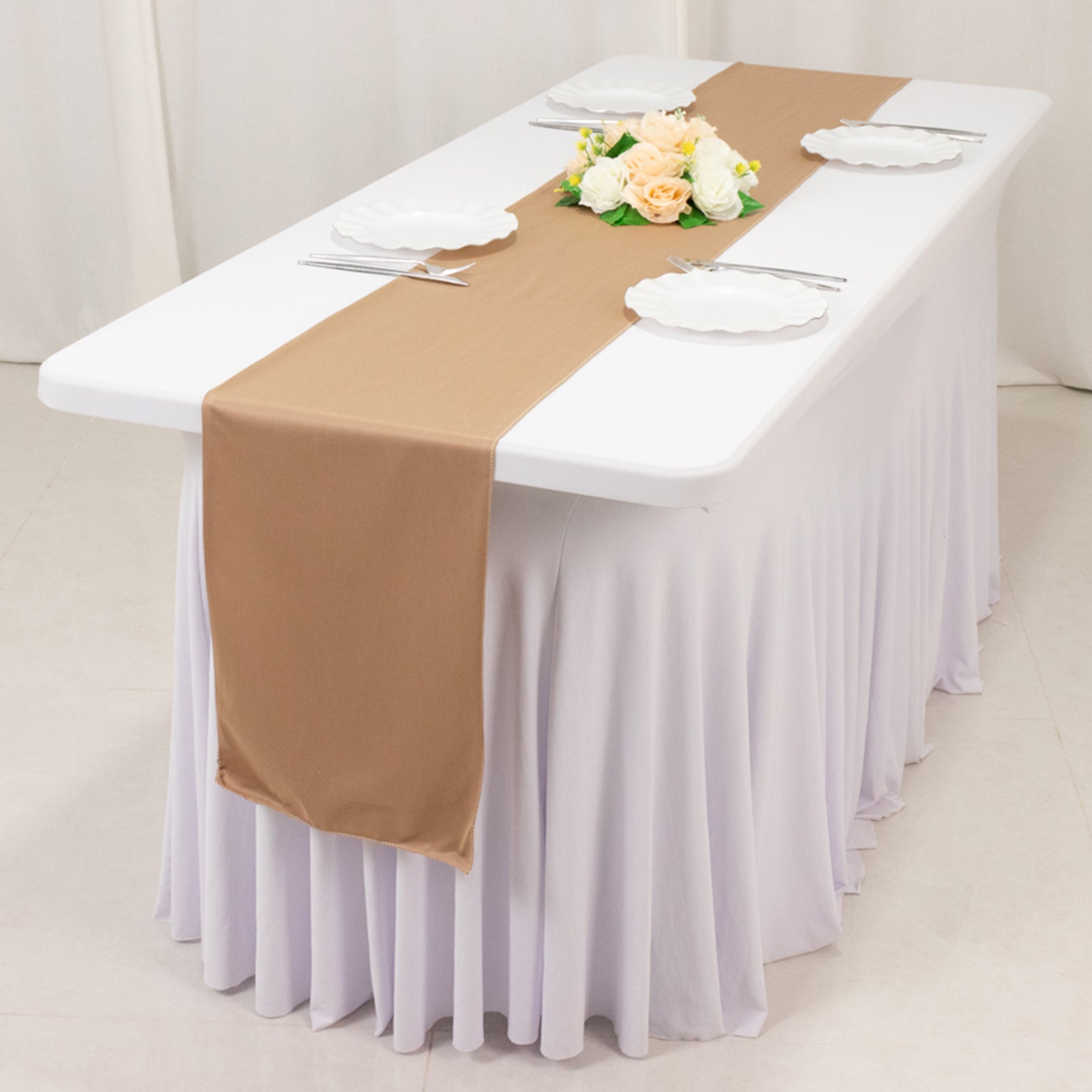 Premium Scuba Polyester 12x108 Table Runner Nude - Wrinkle-Free Table Linen