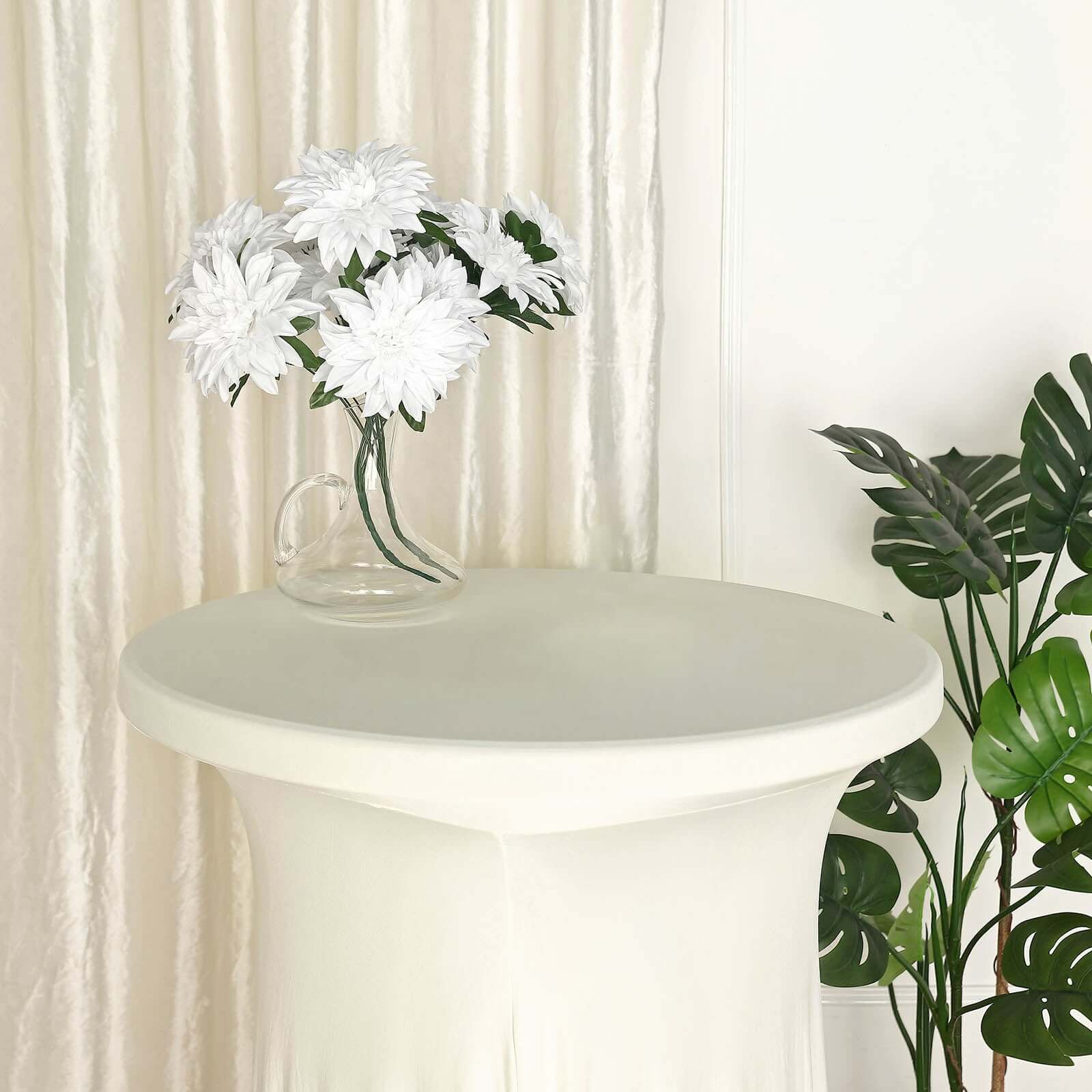 Spandex 32 Round Cocktail Table Cover Skirt Ivory With Natural Wavy Drapes
