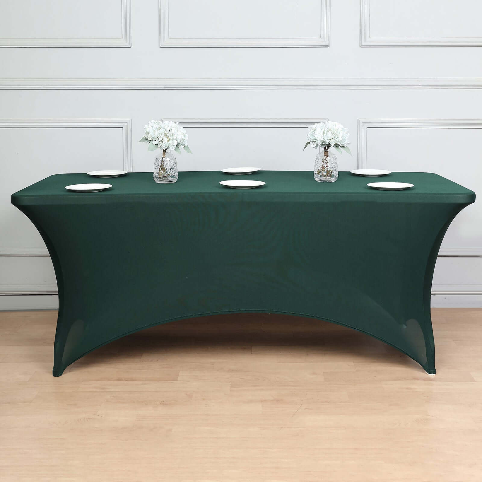 Stretch Spandex 6ft Rectangle Tablecloth Hunter Emerald Green - Durable Form-Fitting Table Cover